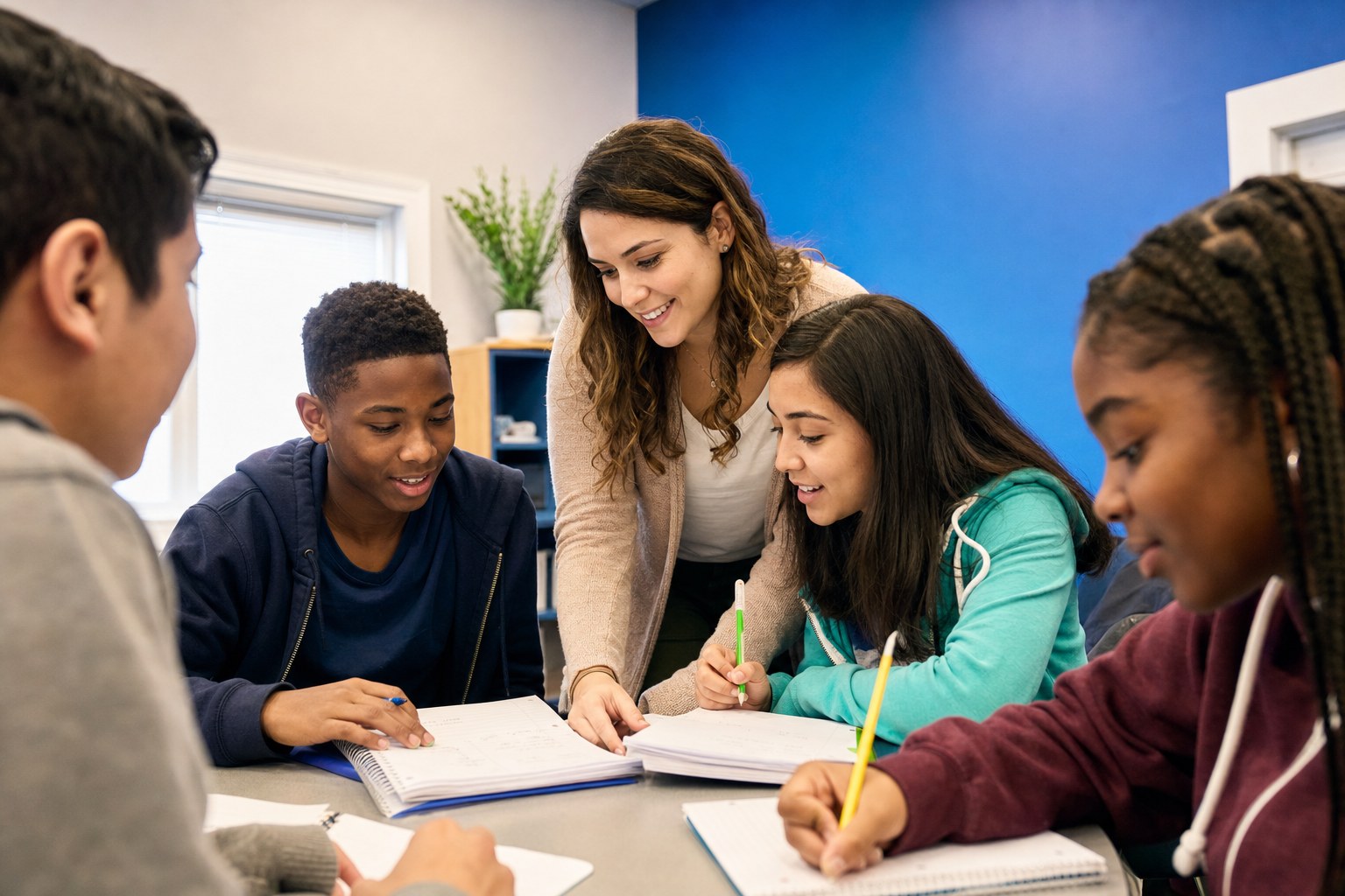 Tutor supporting students with their coursework