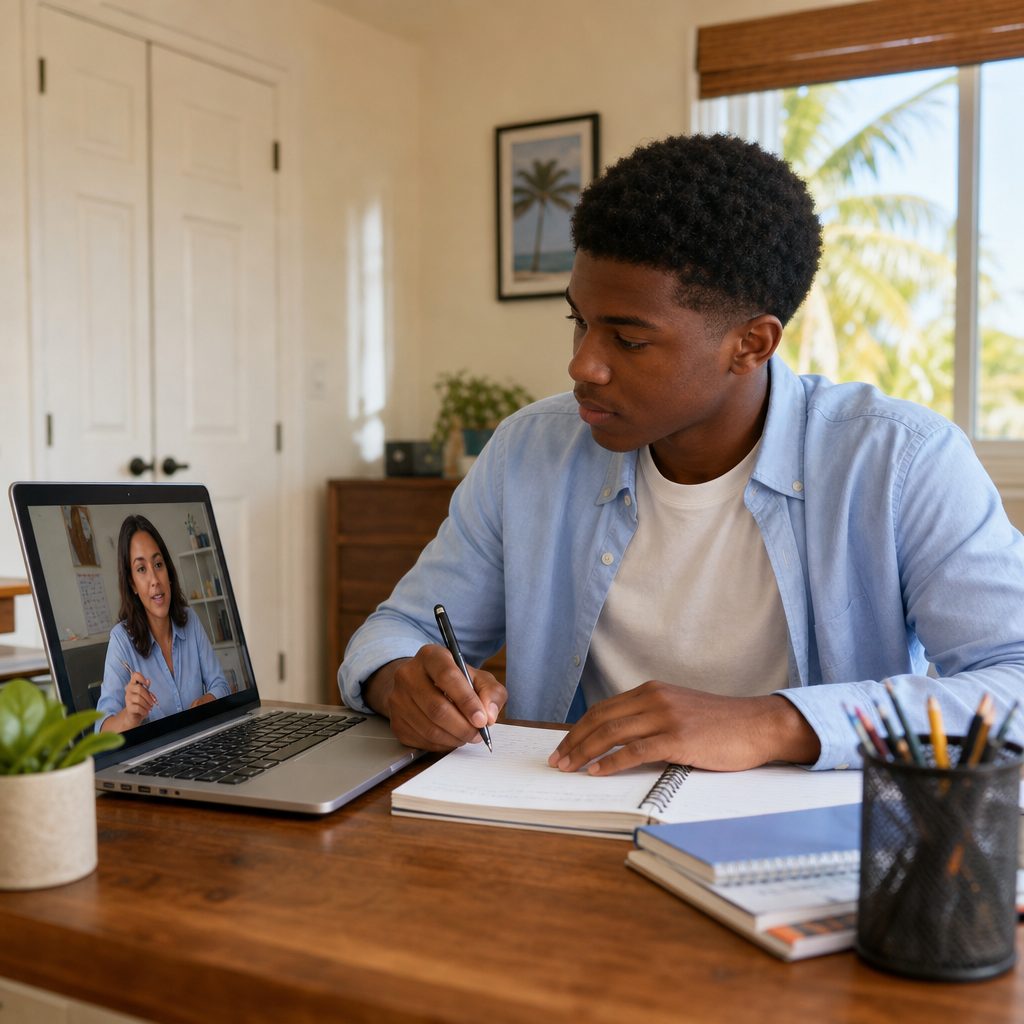 Student working on assignments at home