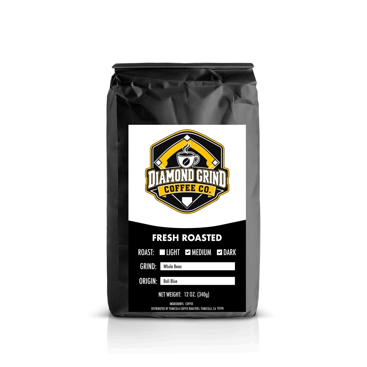 Diamond Grind Bali Blue whole bean coffee with dark chocolate and brown sugar notes