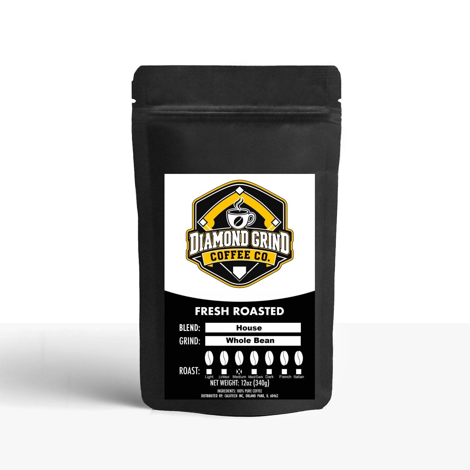 Diamond Grind House Blend whole bean coffee with chocolate and nutty notes