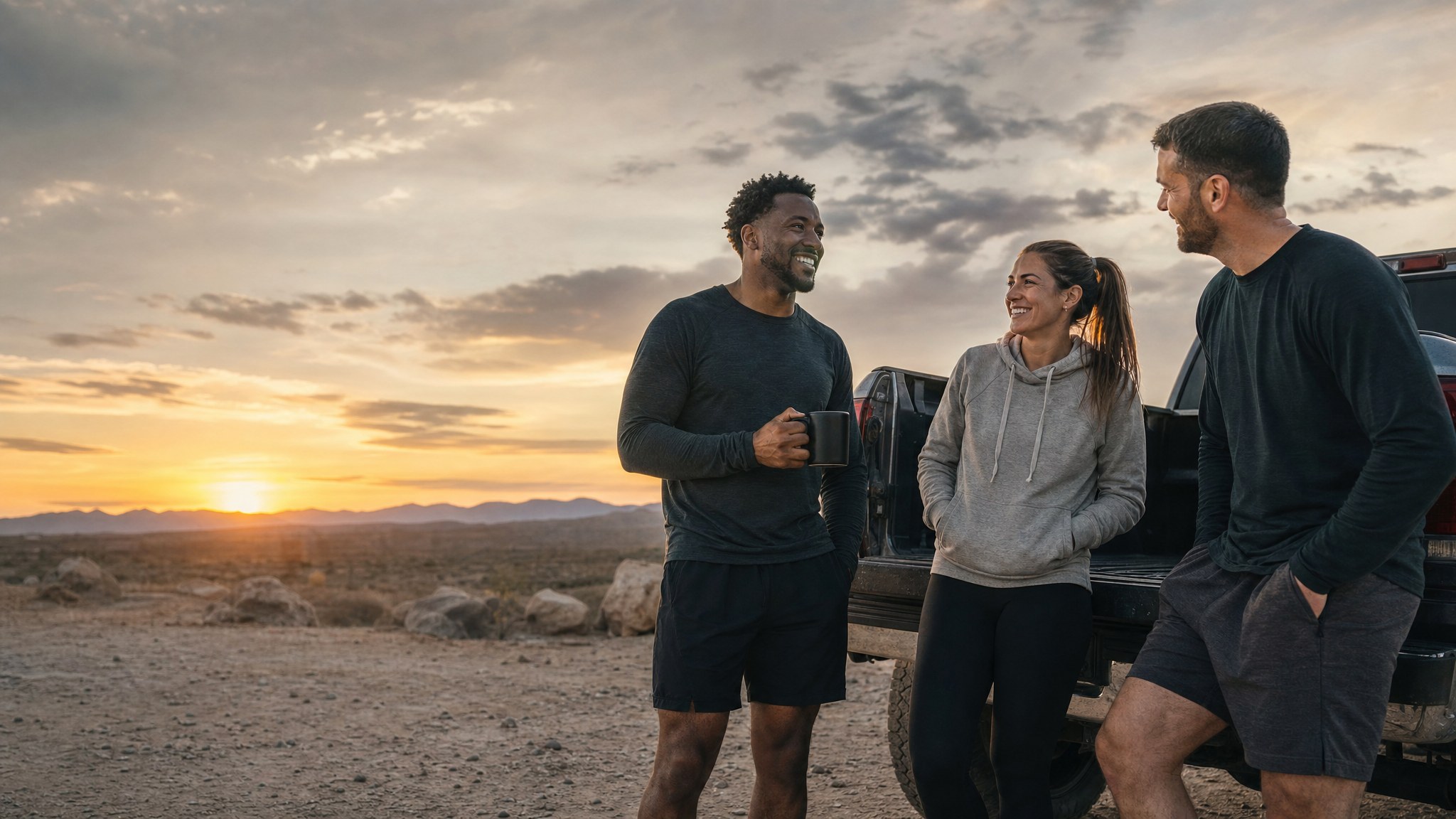 Friends sharing coffee after an early morning workout