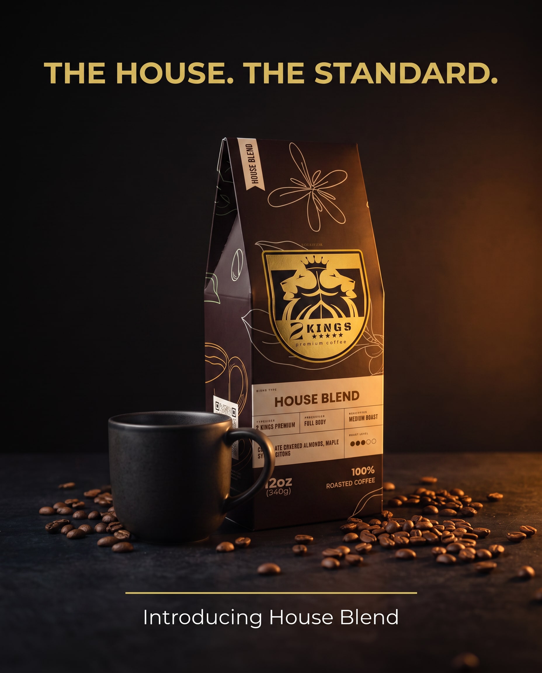 2 Kings House Blend ground coffee in its retail package