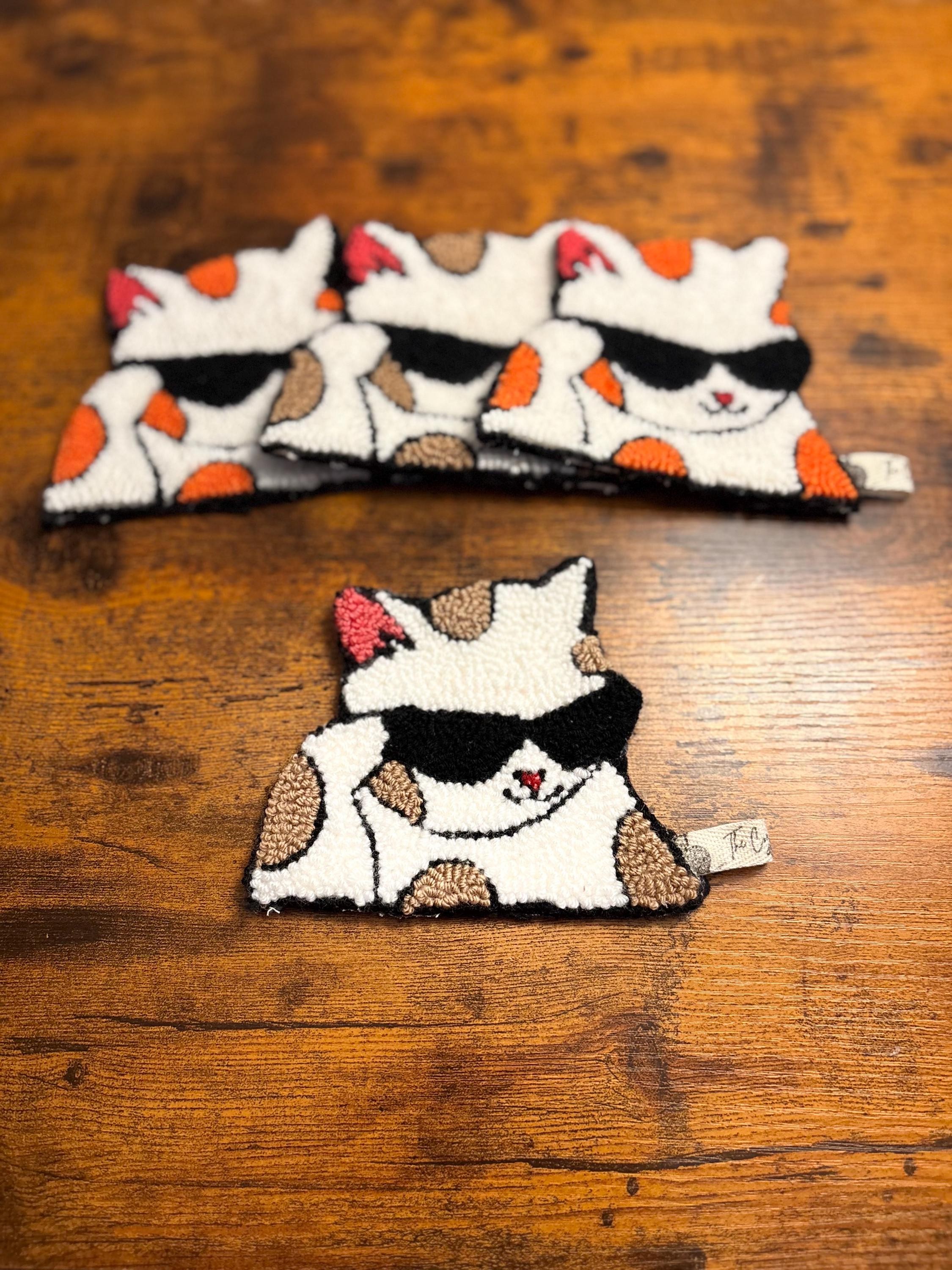 Cat with sunglasses punch needle coaster