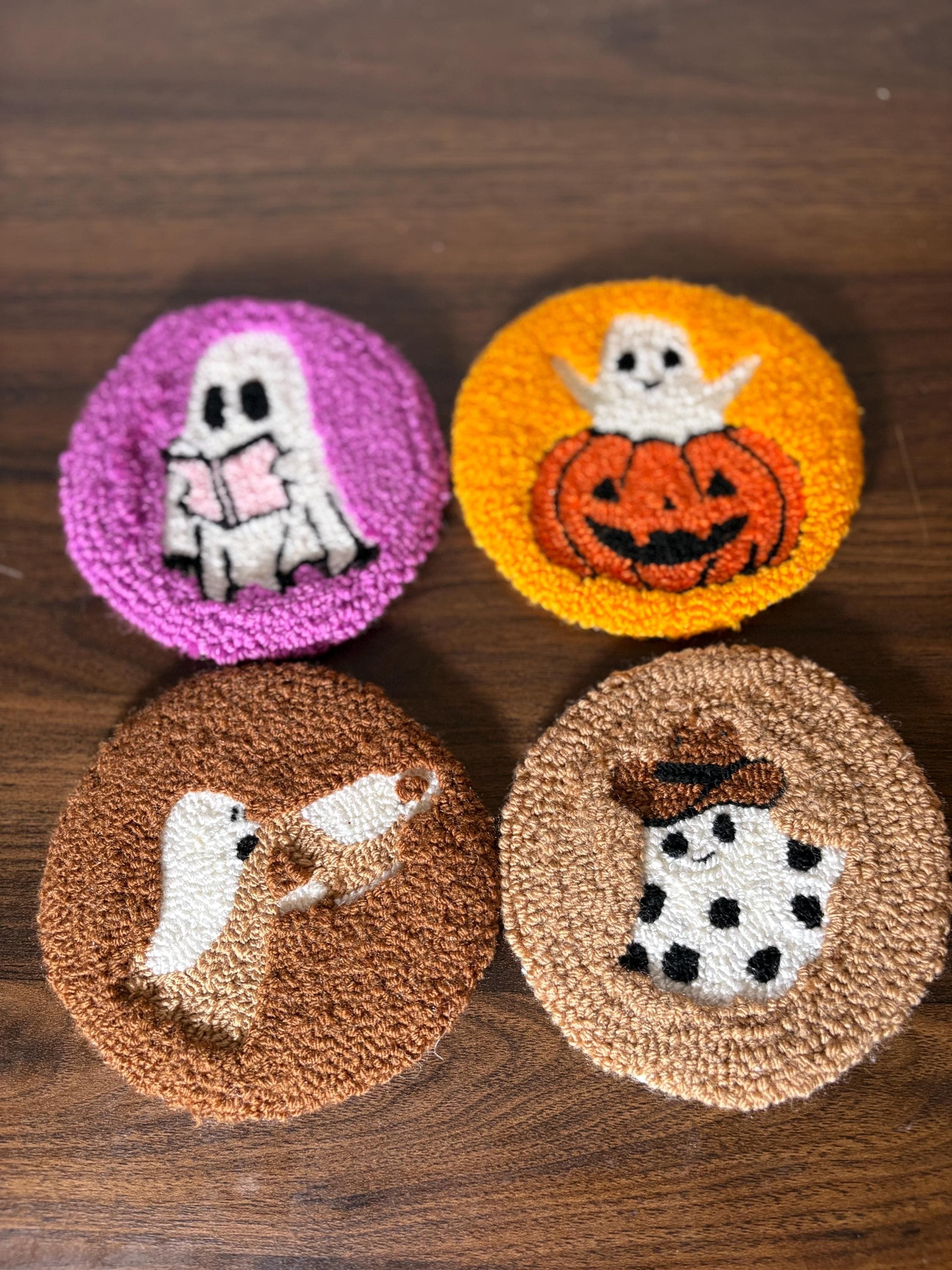 Handmade ghost punch needle coaster