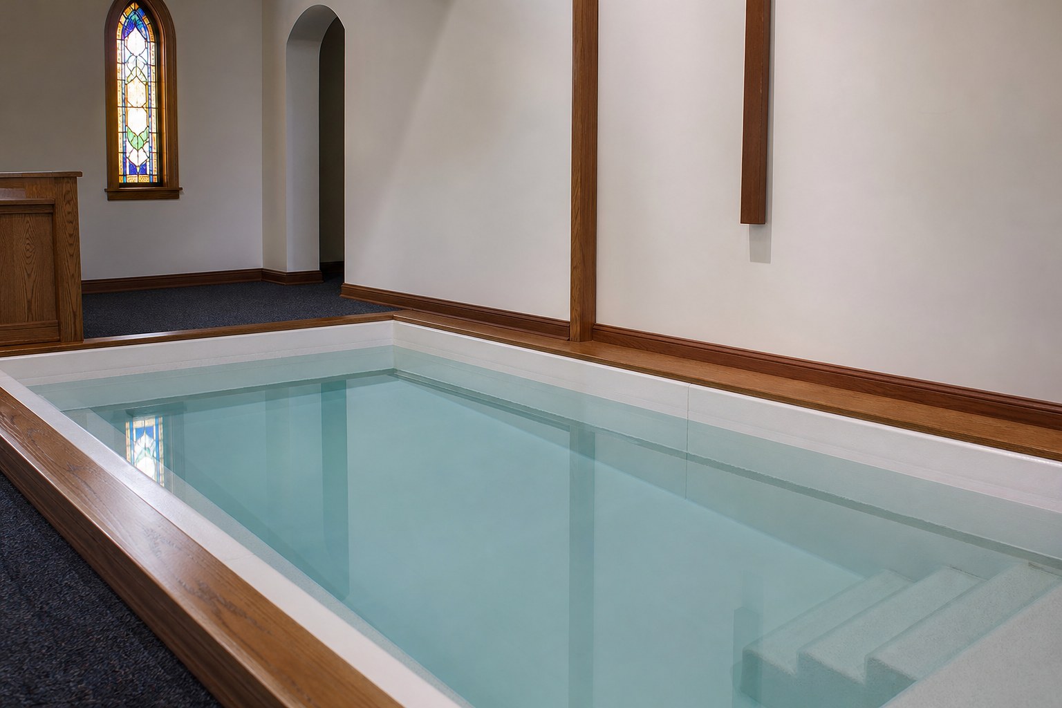 A simple church baptistry prepared for baptism