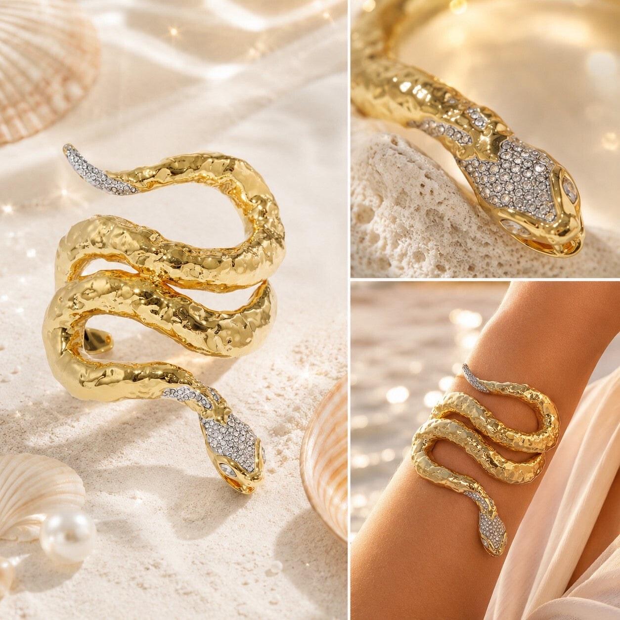 Crystal serpent cuff bracelet