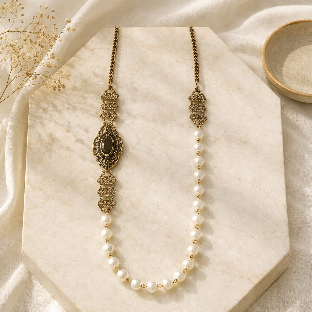 Long pearl statement necklace