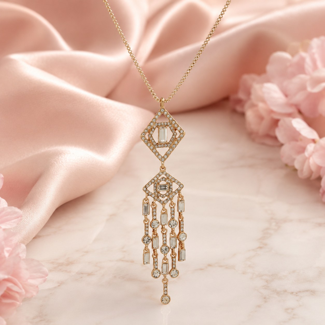 Stone mosaic pendant necklace