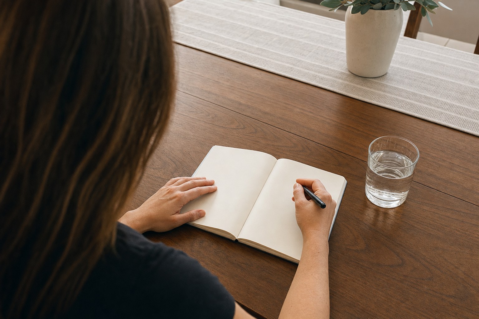 A patient writing questions in a notebook before a chiropractic visit