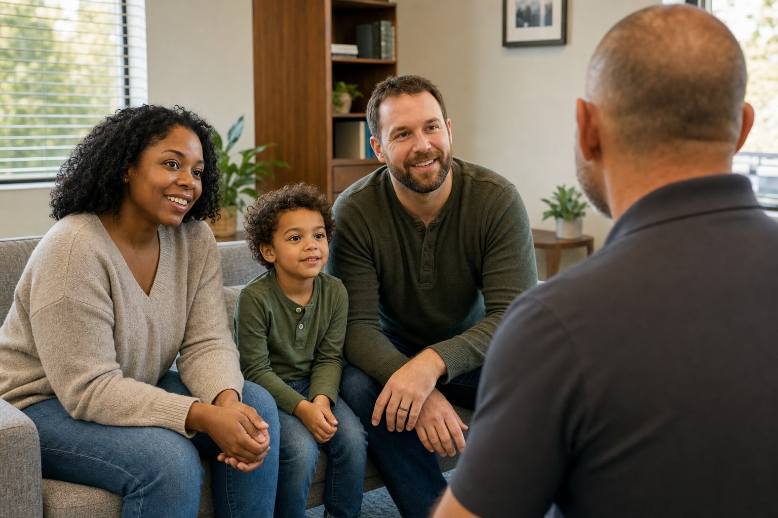 A parent and child speaking with a chiropractor during a consultation