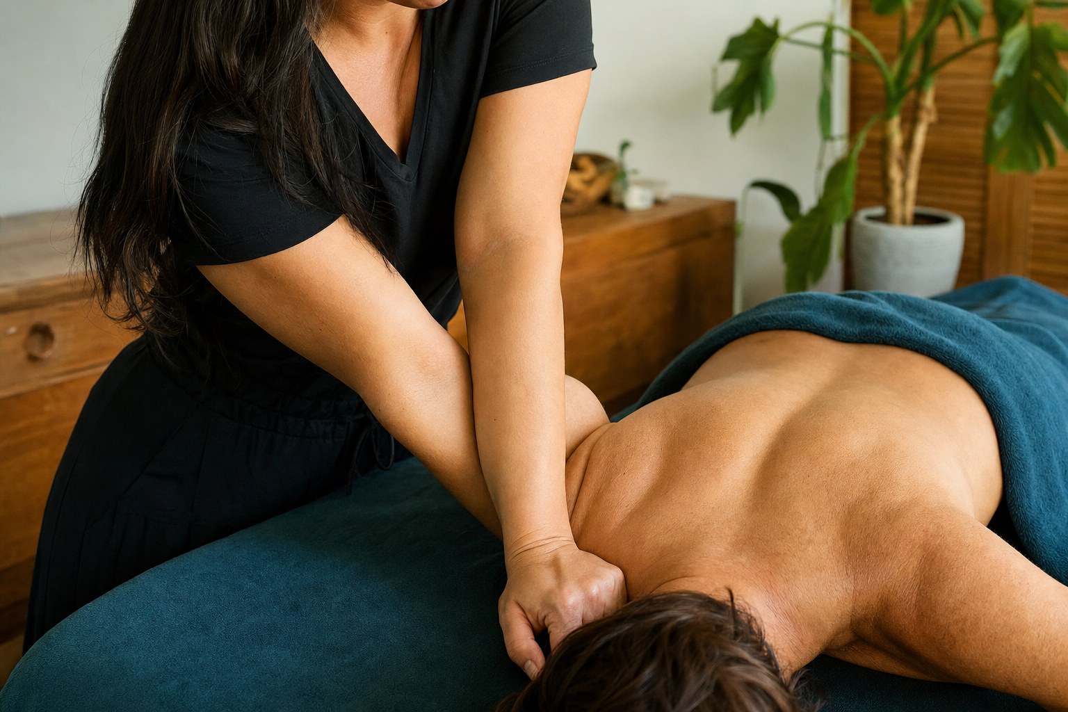 Illustrative deep tissue shoulder massage