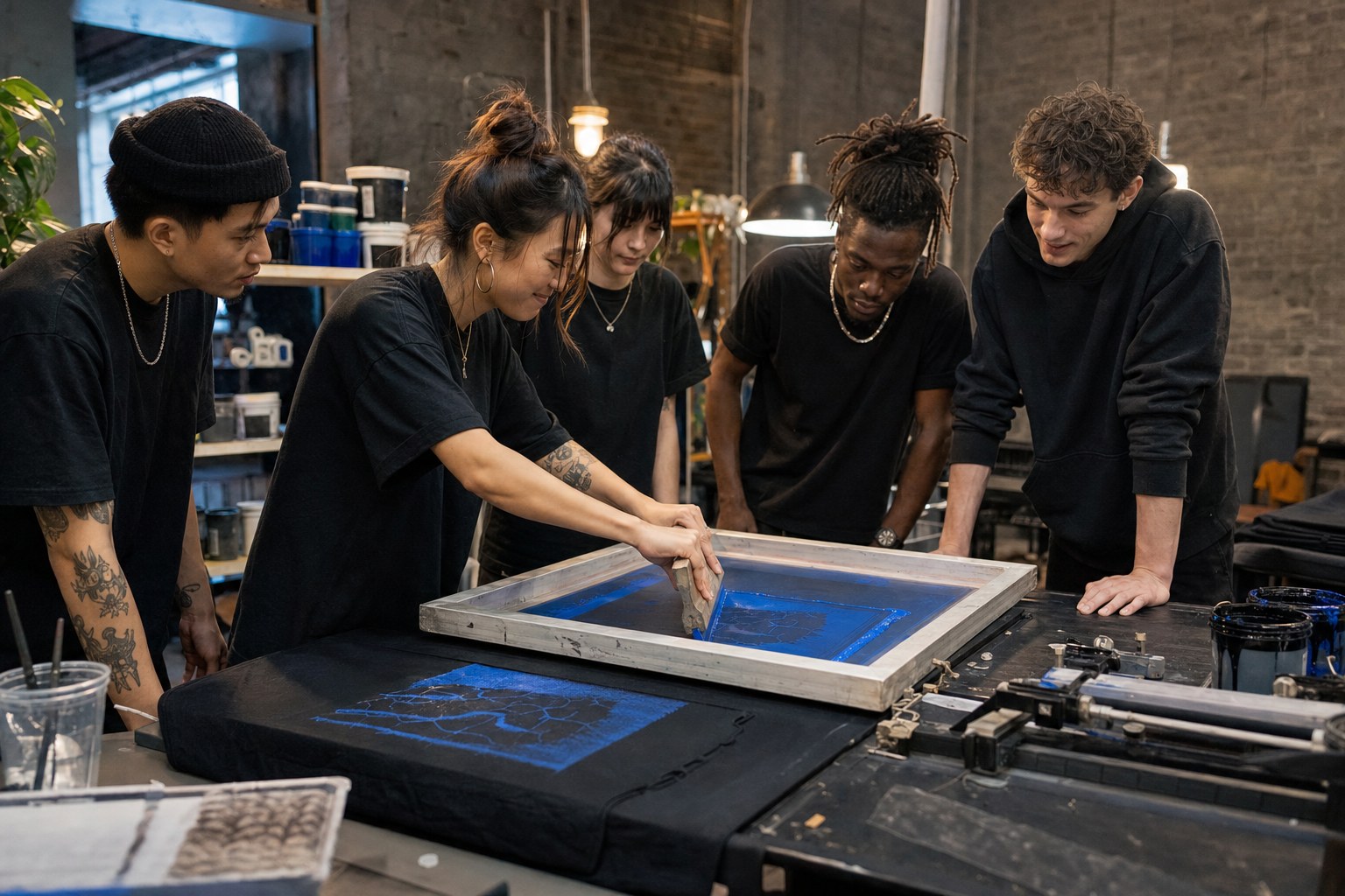 Creative workspace with apparel materials