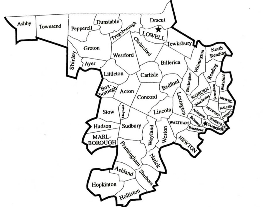 Map of Middlesex County, Massachusetts