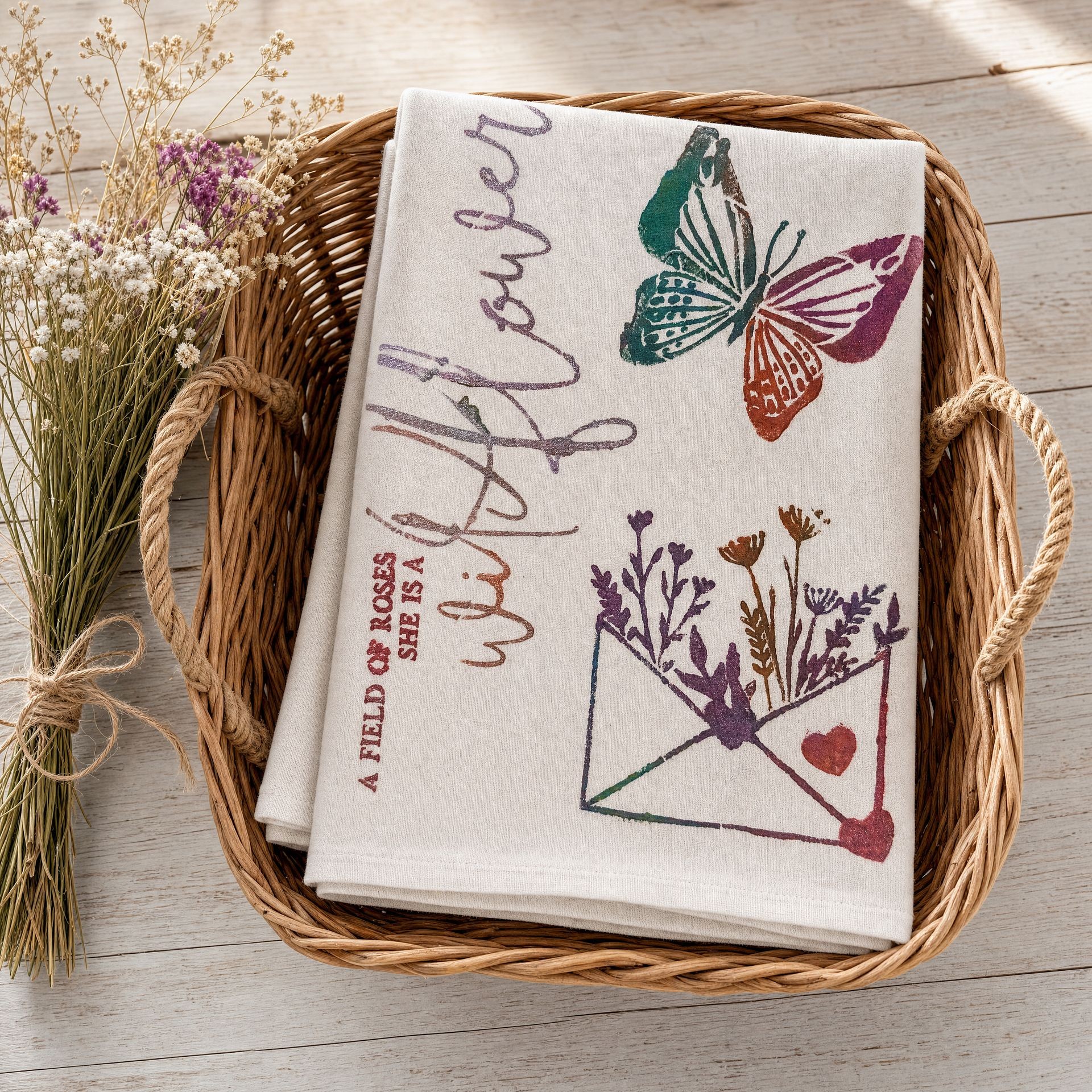 Blooming Into Freedom hand-painted flour sack towel