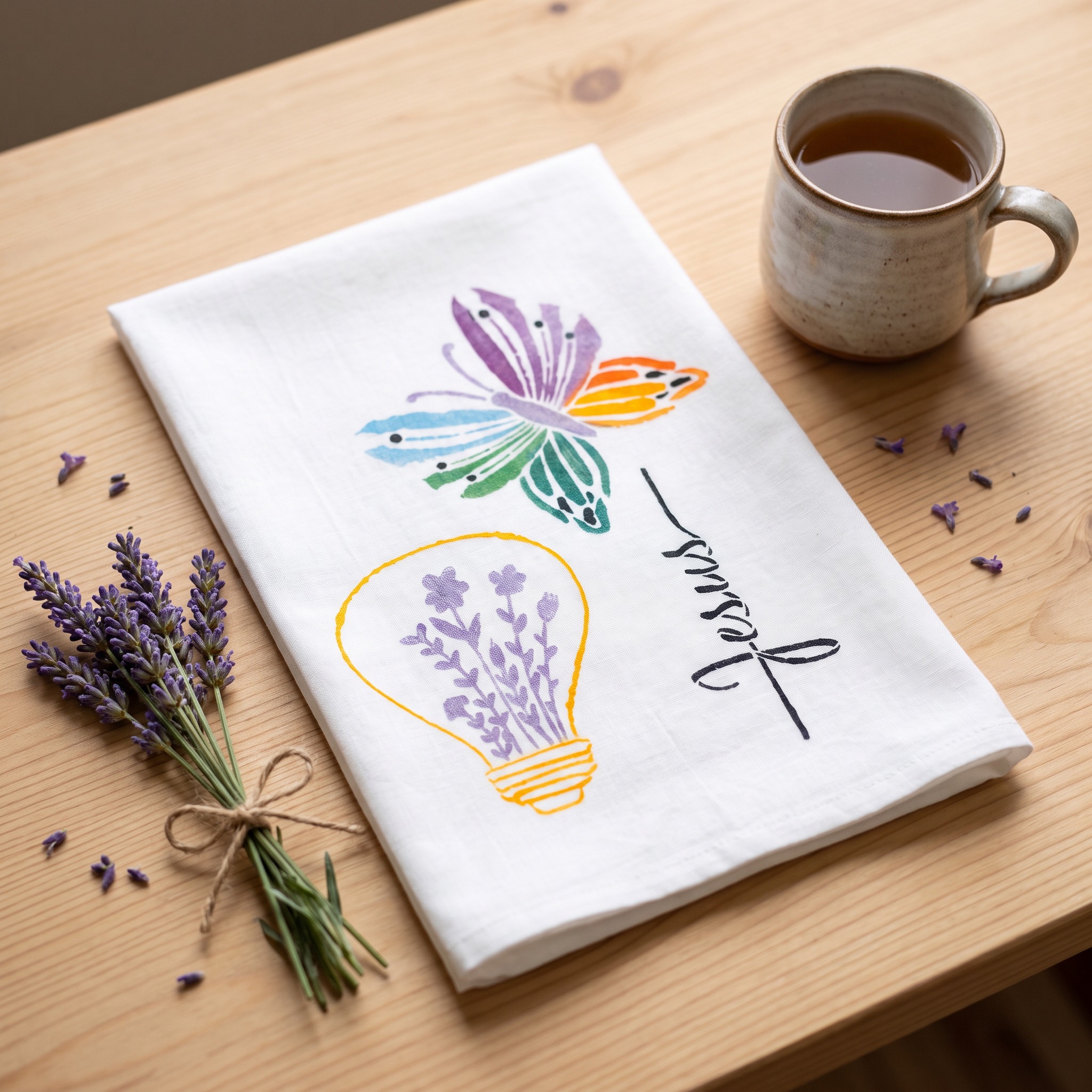 Created to Create hand-painted flour sack towel