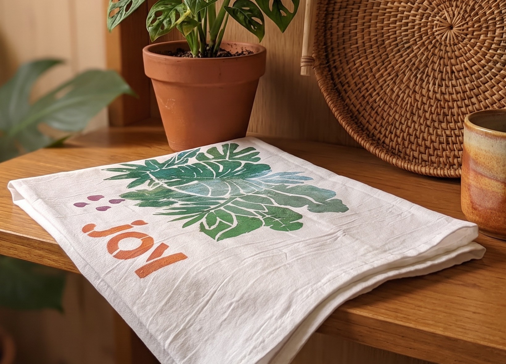 Garden of Joy hand-painted flour sack towel