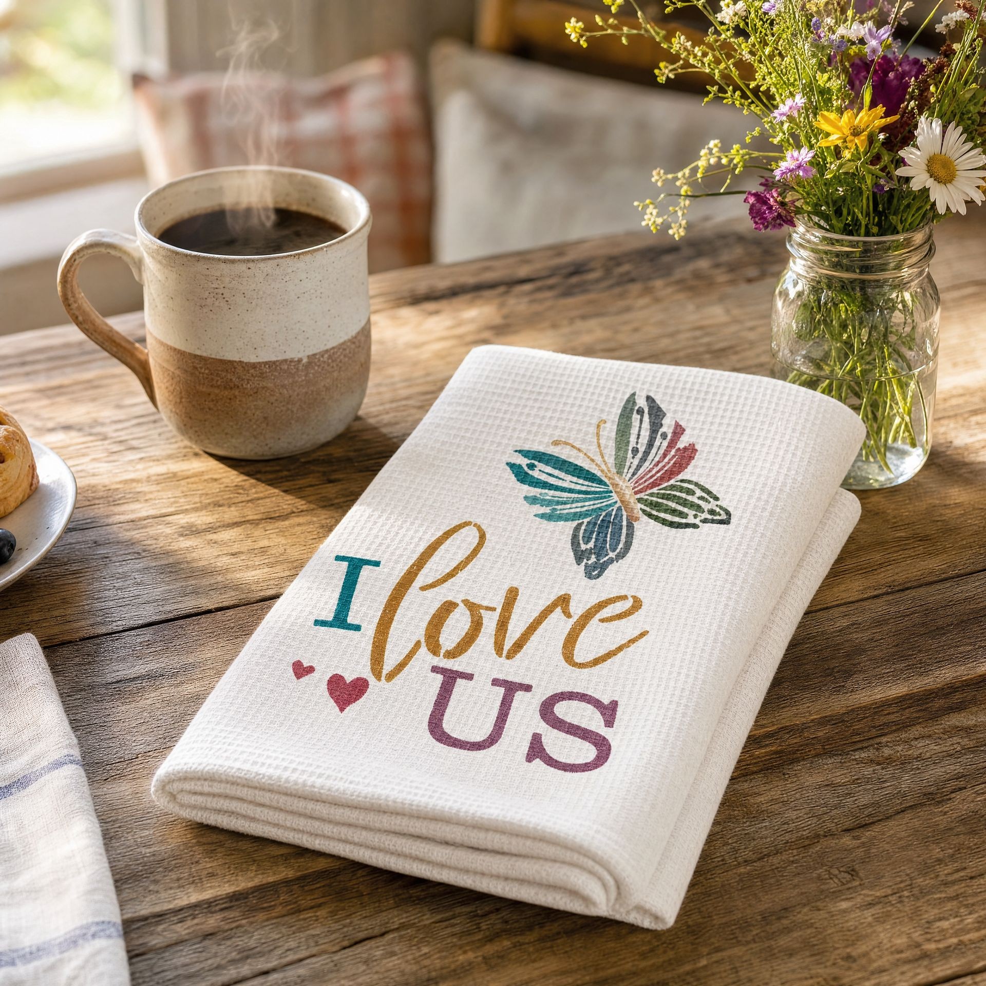 Love Takes Flight hand-painted flour sack towel