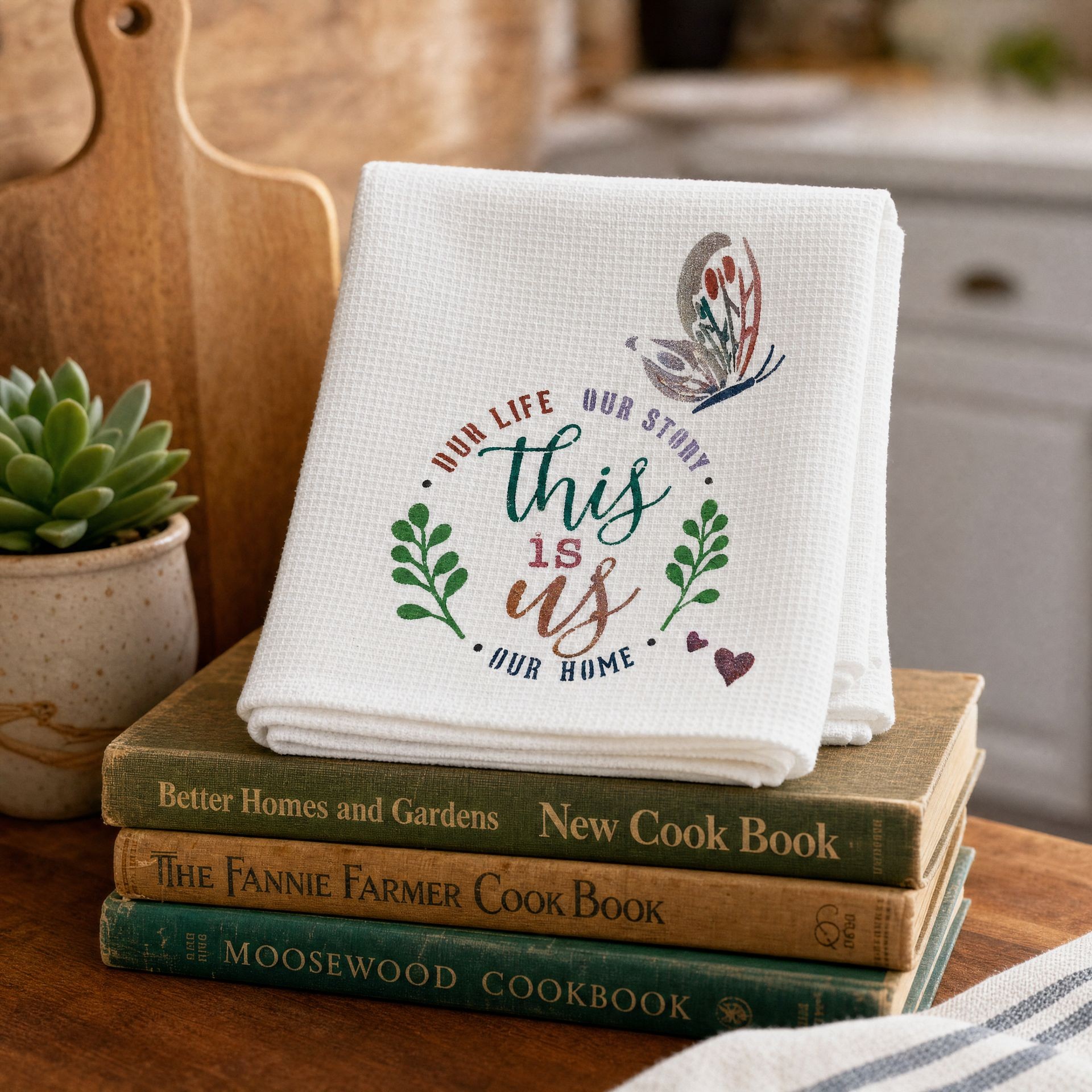 Our Life, Our Story, Our Home hand-painted flour sack towel