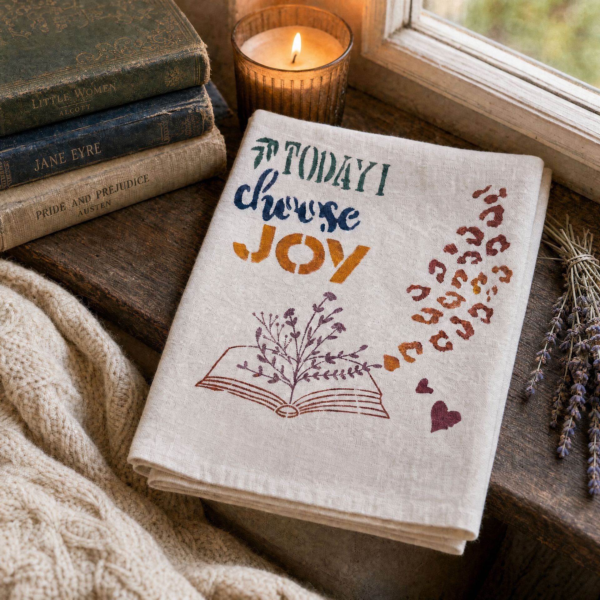 Today I Choose Joy hand-painted flour sack towel