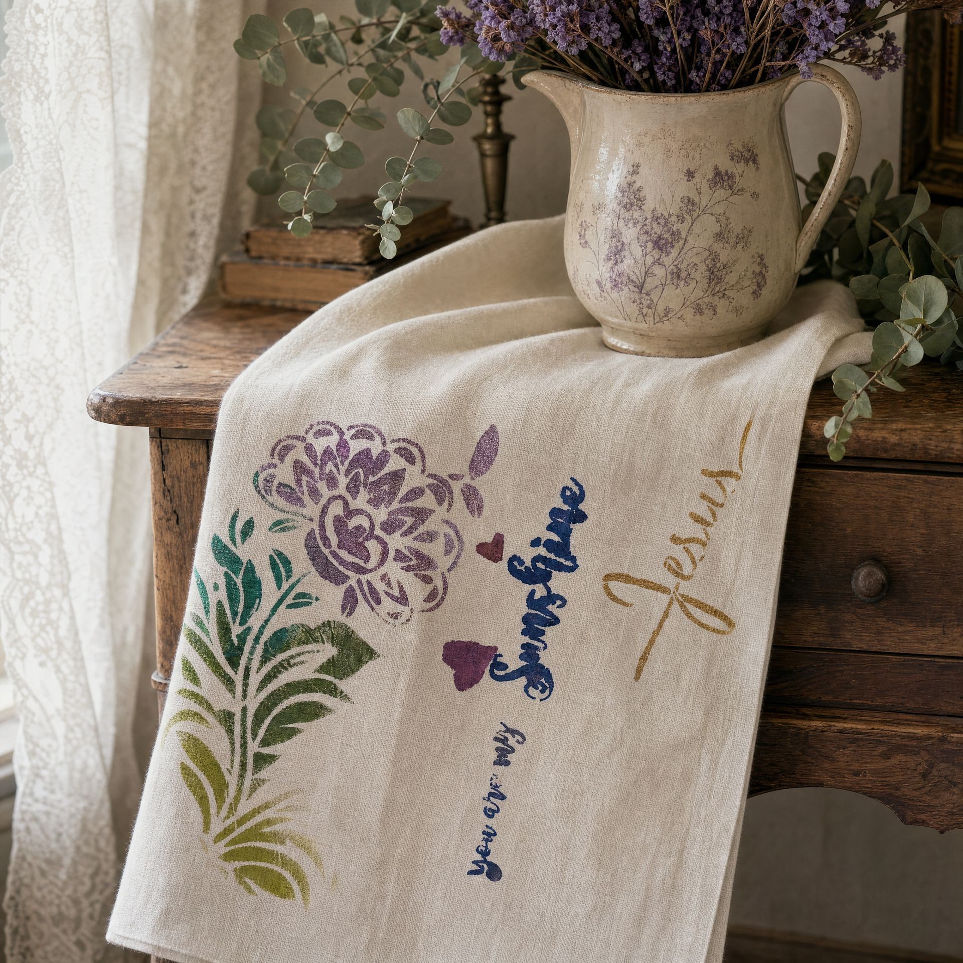 Bloom in Grace hand-painted flour sack towel