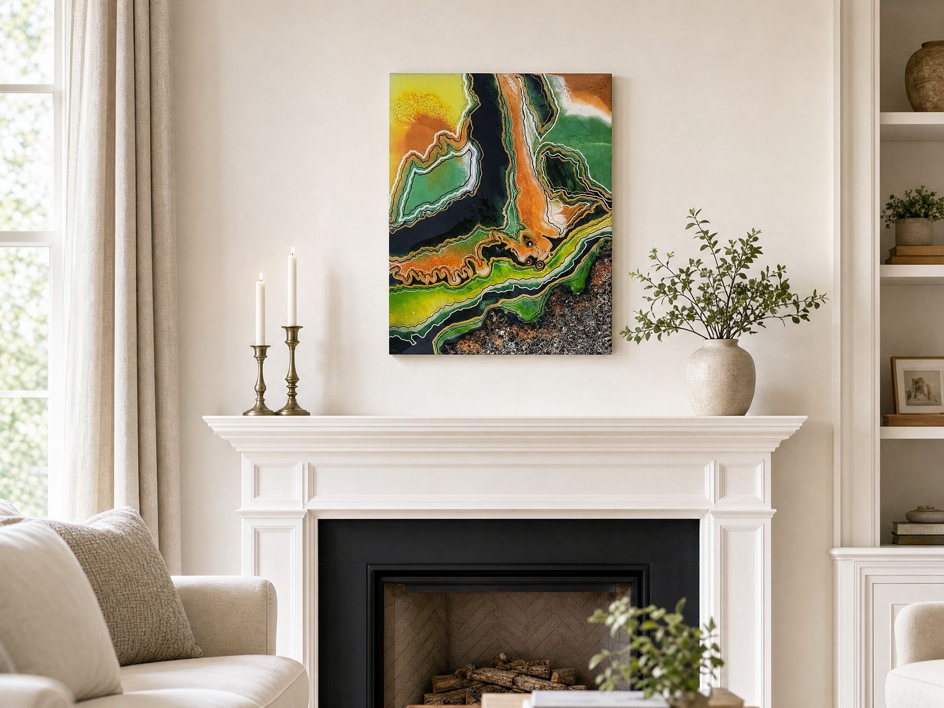 Divine Layers, Green handmade geode art, view 2