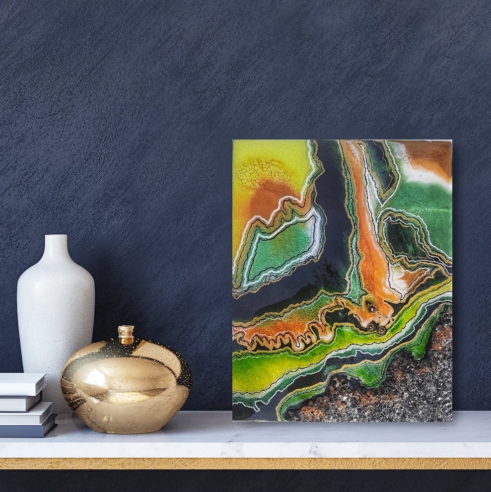 Divine Layers, Green handmade geode art, view 4