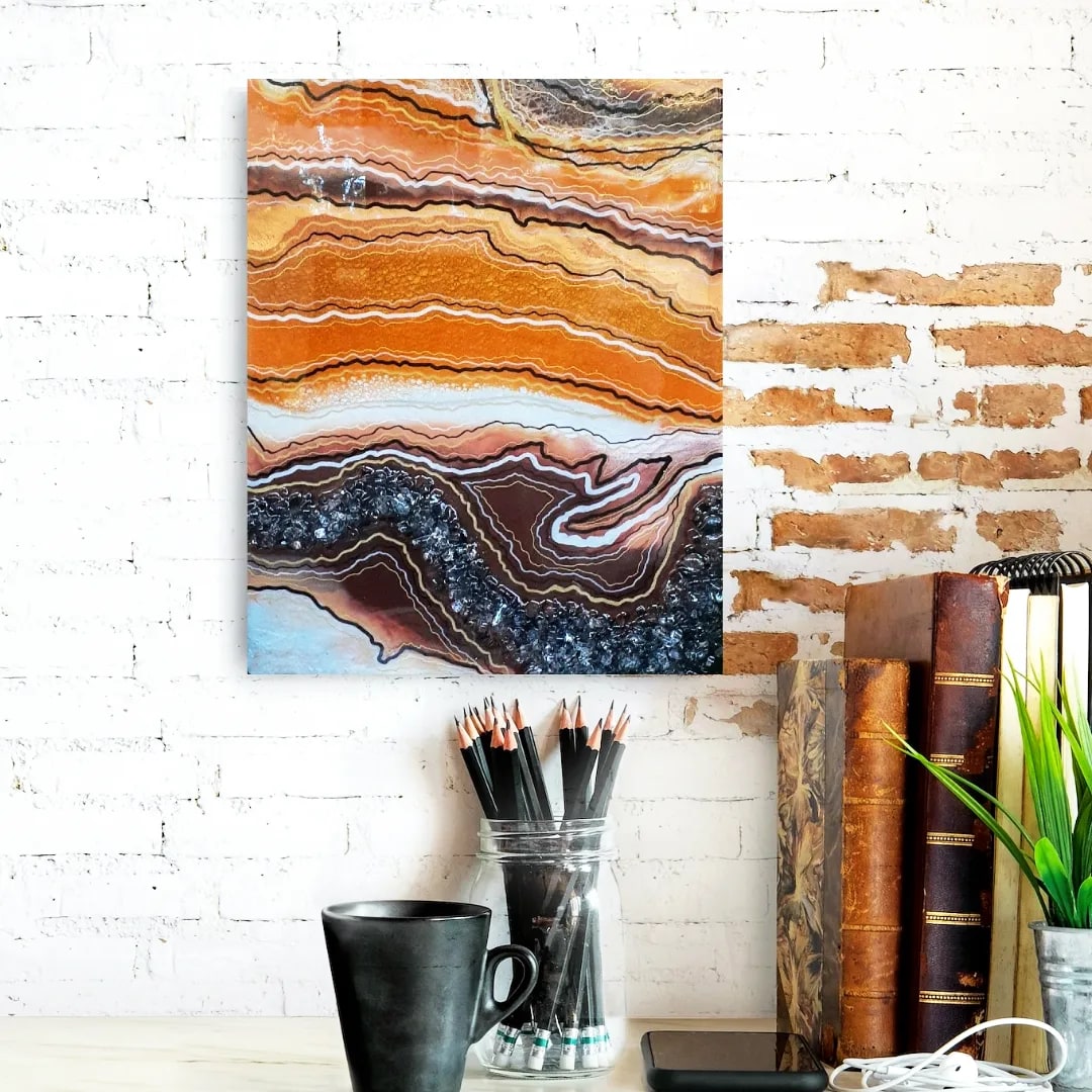 Divine Layers, Orange handmade geode art
