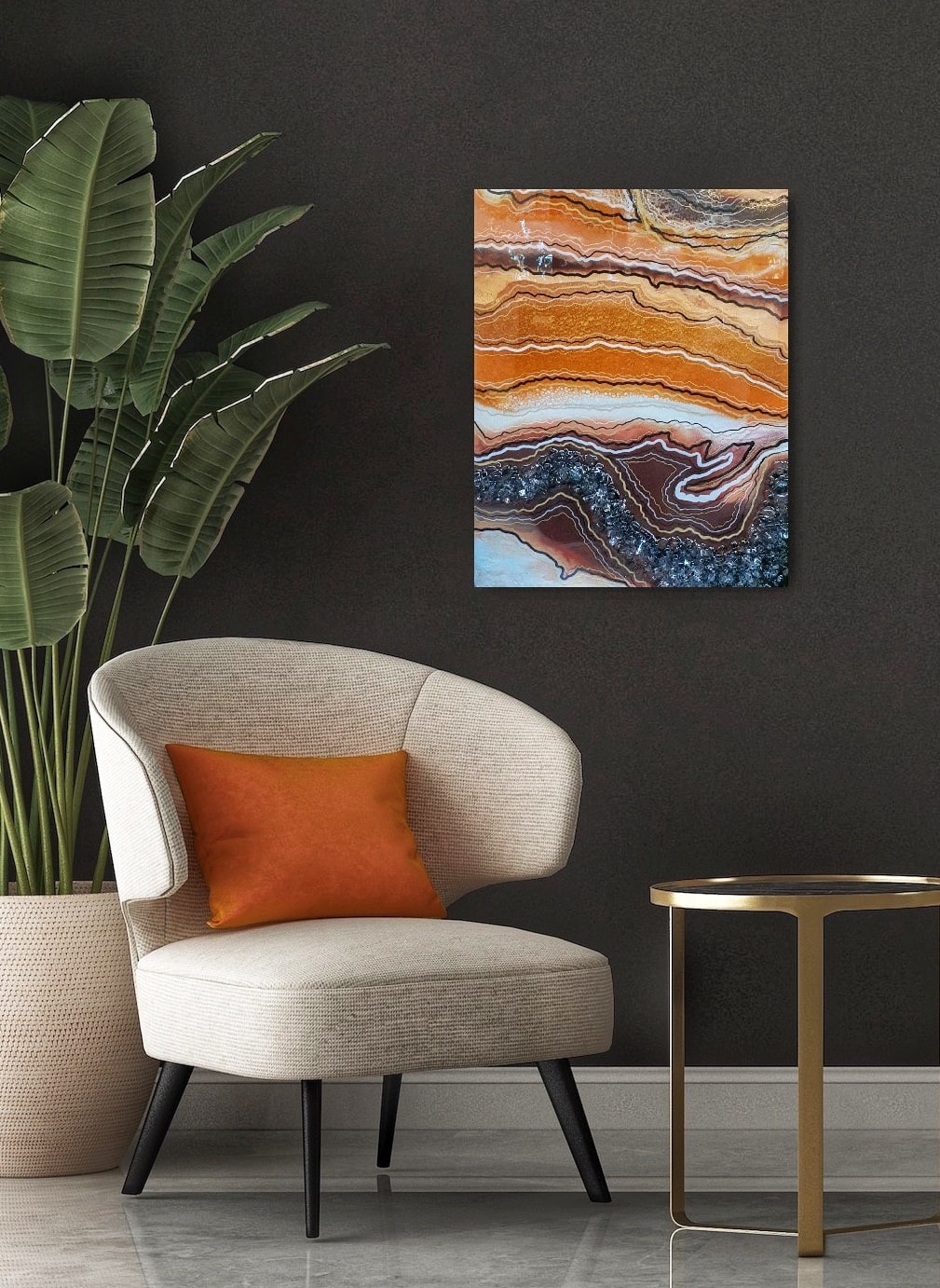 Divine Layers, Orange handmade geode art, view 2