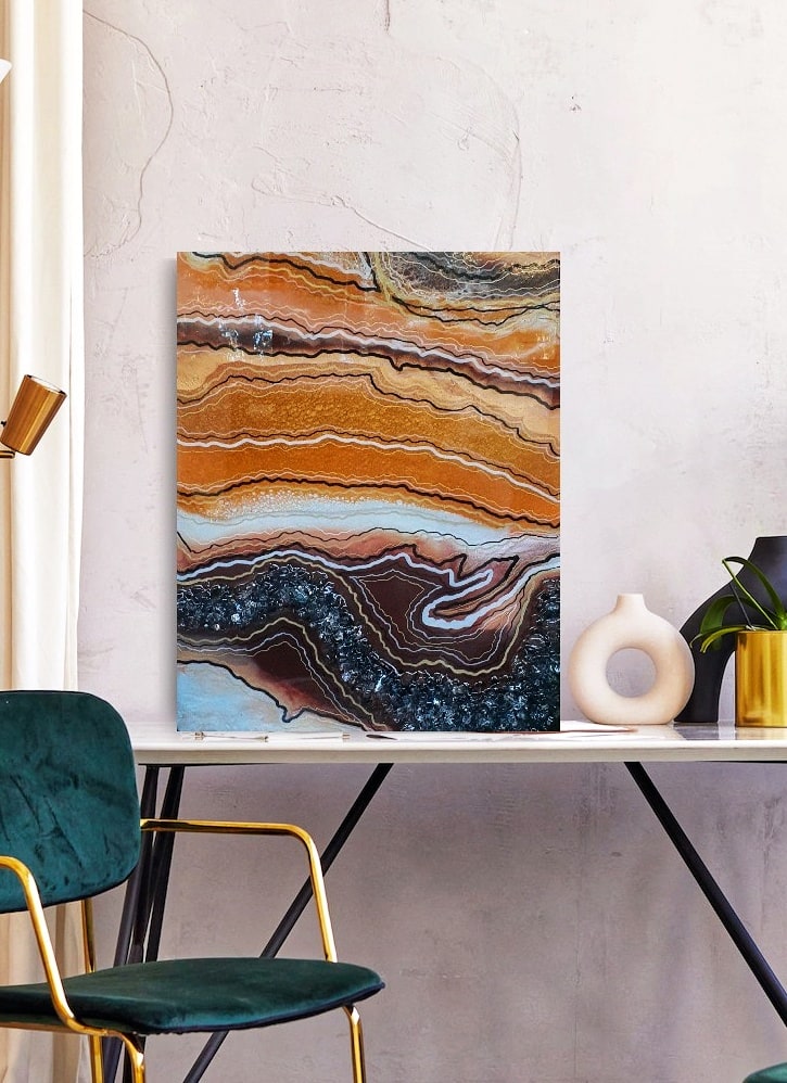 Divine Layers, Orange handmade geode art, view 3