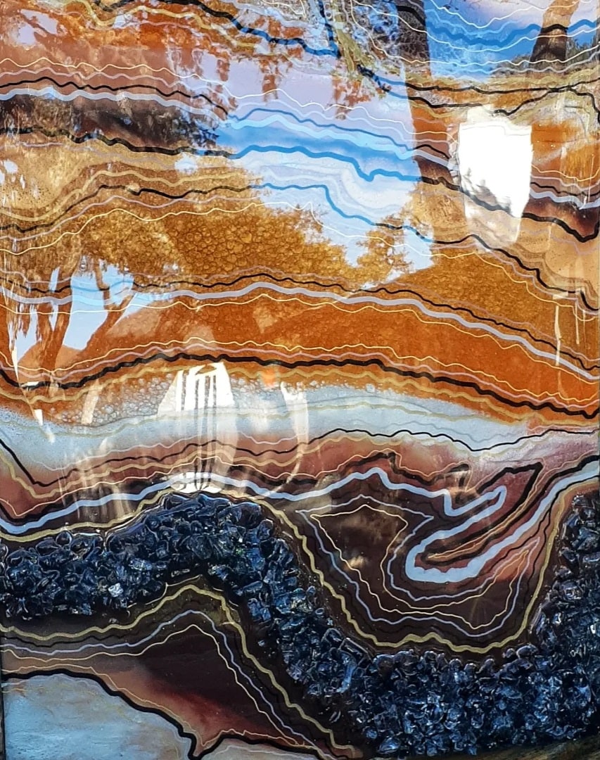 Divine Layers, Orange handmade geode art, view 4