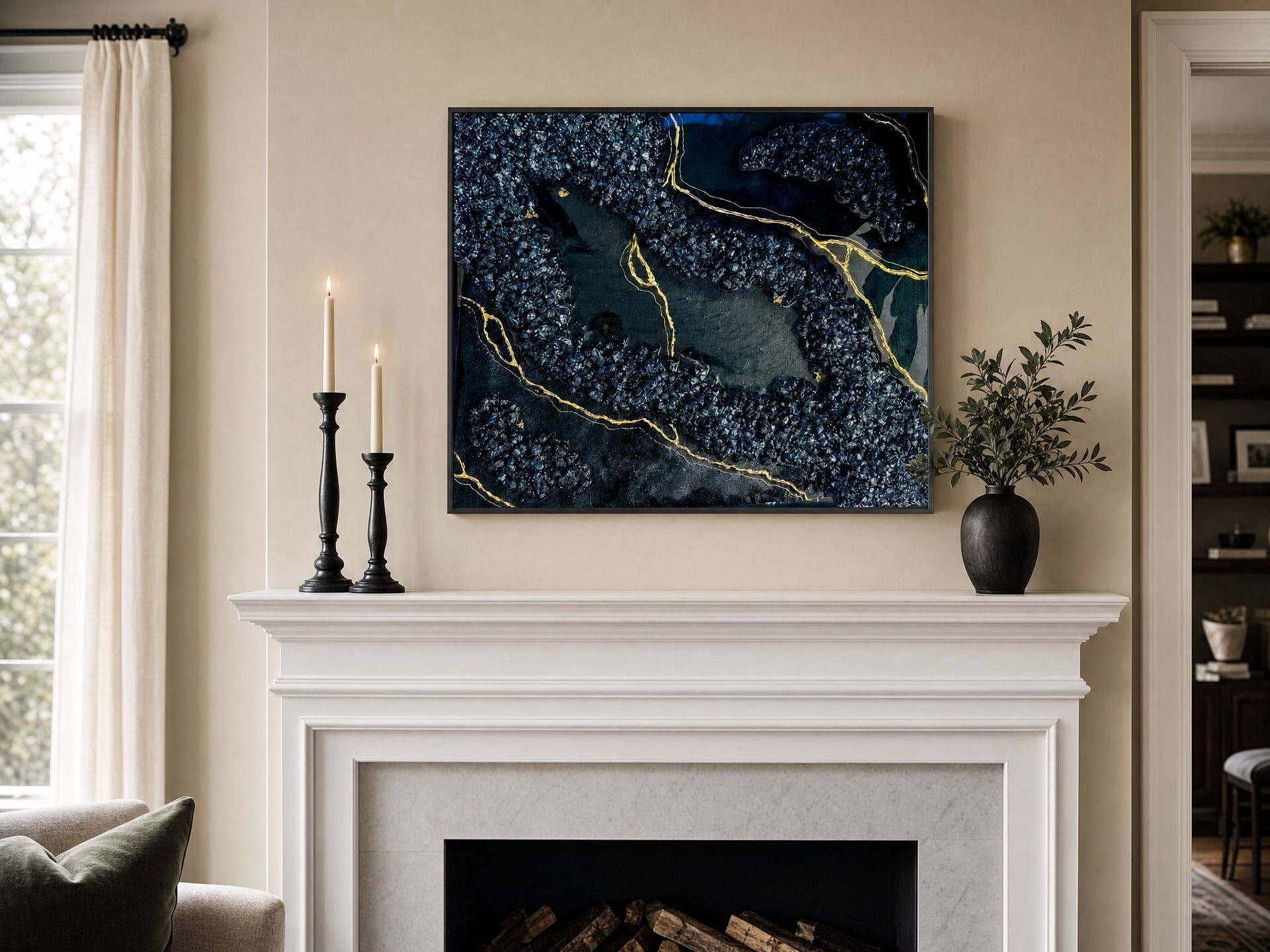 Golden Veins of Hope handmade geode art, view 3