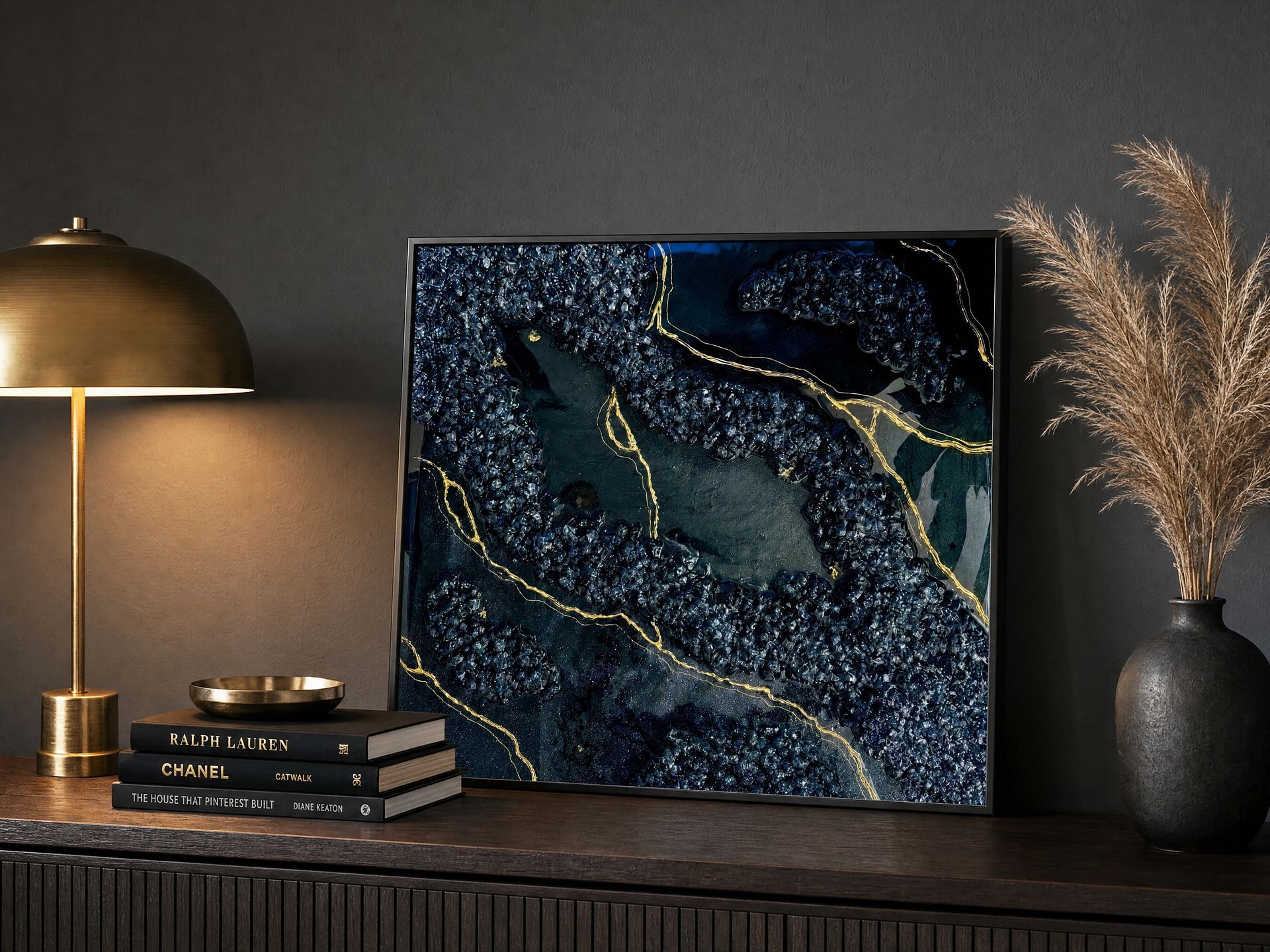 Golden Veins of Hope handmade geode art, view 4