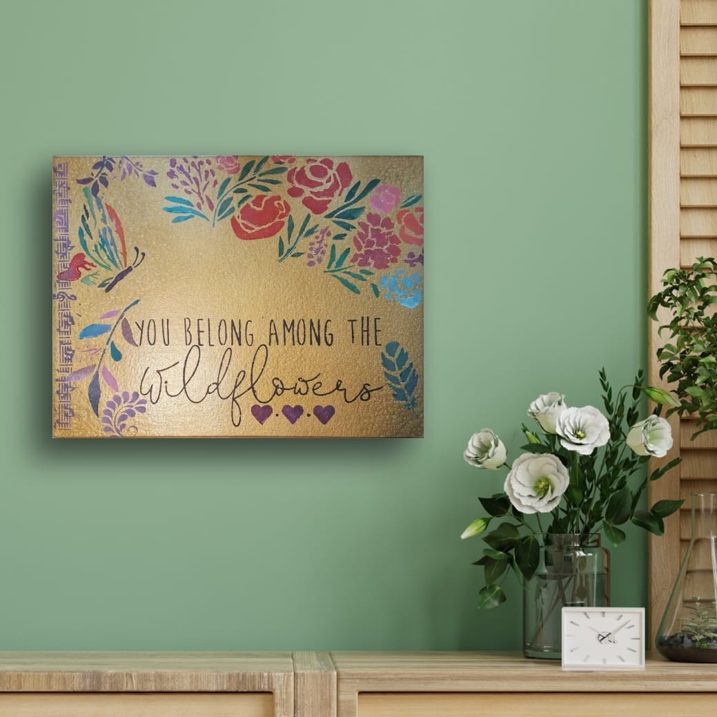Beloved Among Wildflowers original mixed-media artwork, view 5