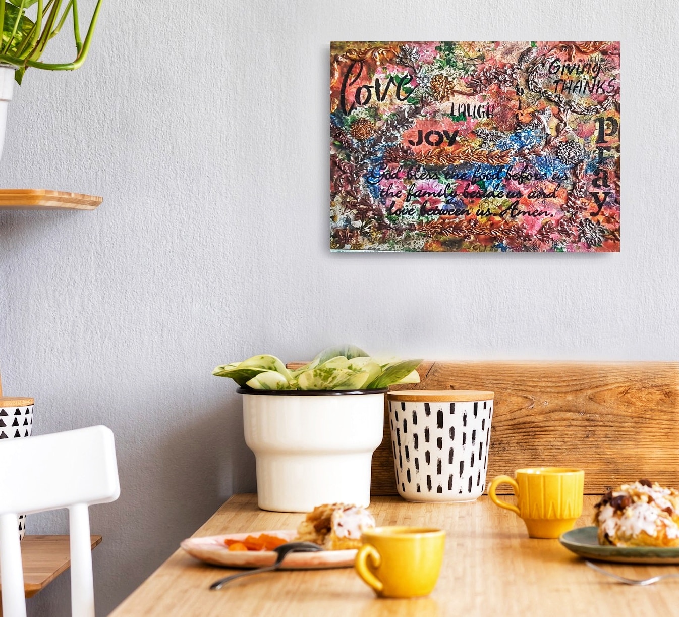 Bless This Family Gathered in Love original mixed-media artwork, view 3