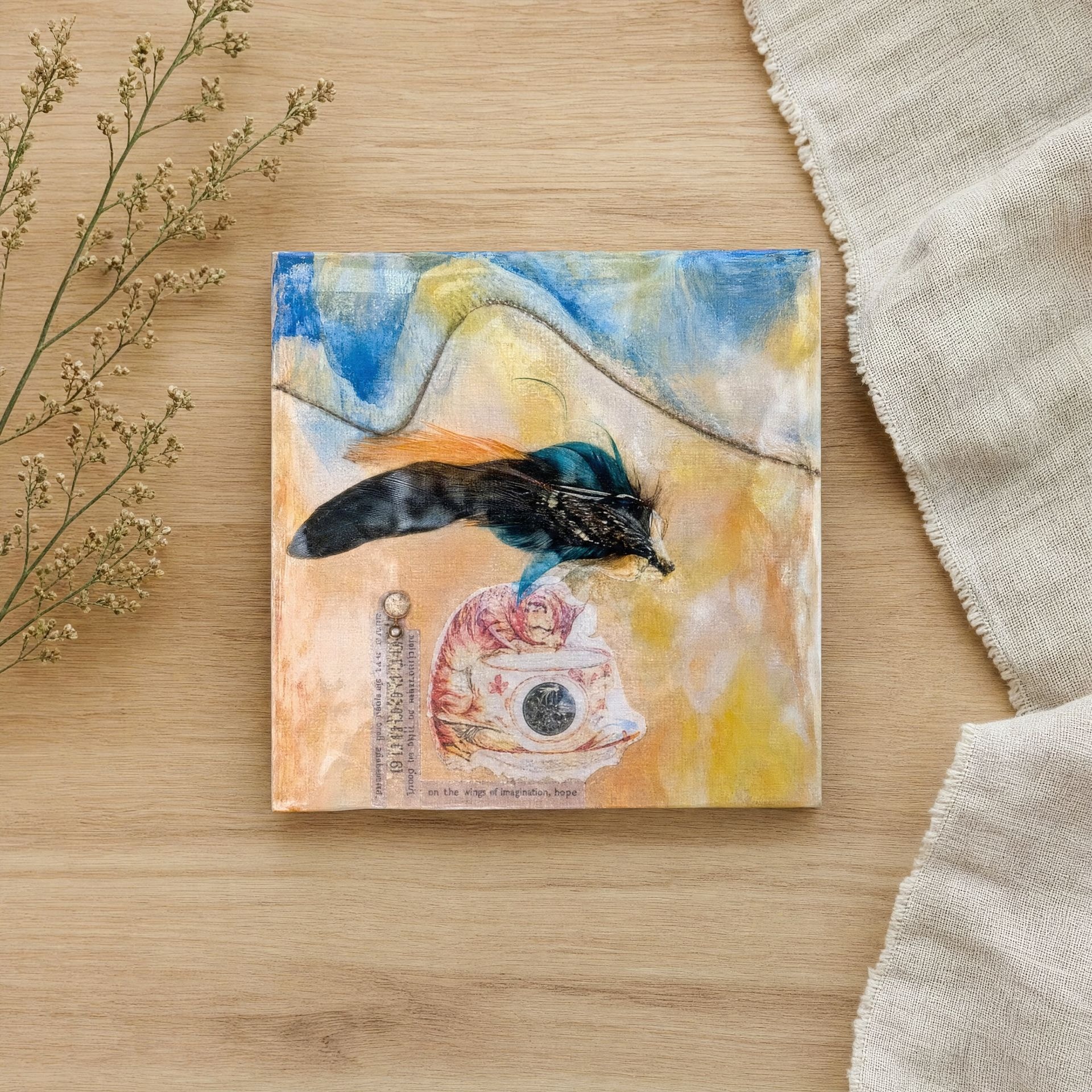 Feathered Light the Way handmade resin artwork, view 2