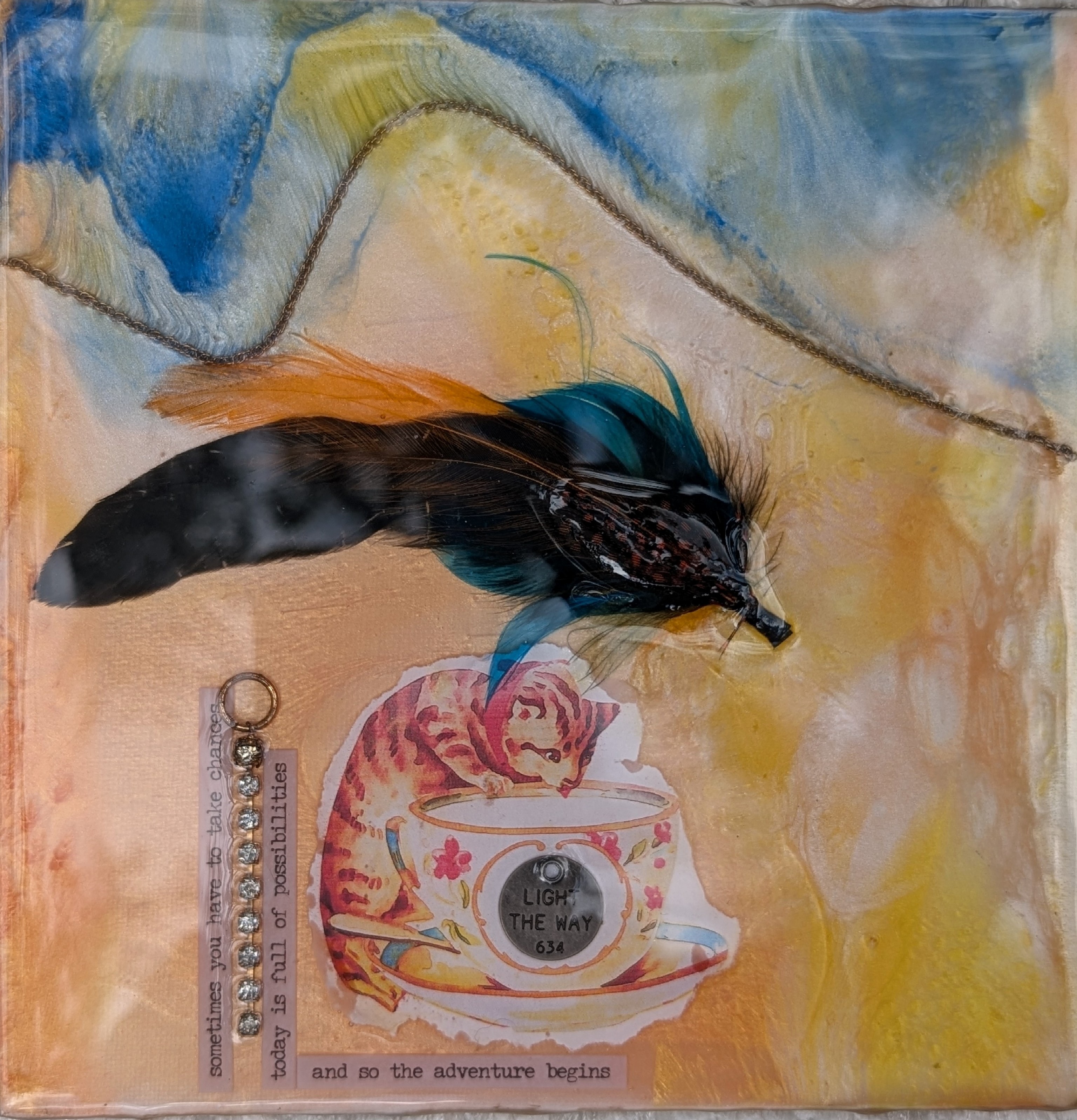 Feathered Light the Way handmade resin artwork, view 4