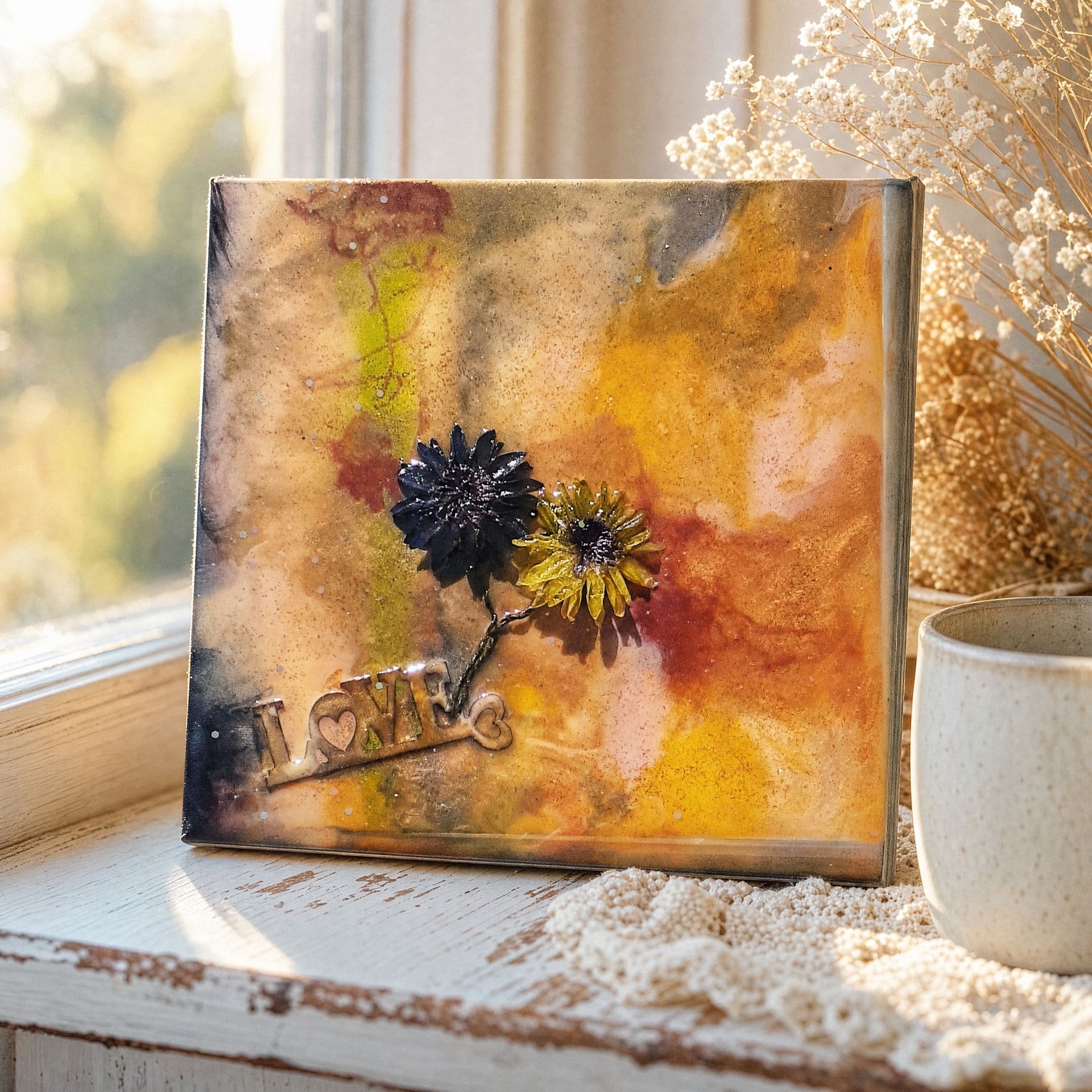 Love in Bloom handmade resin artwork, view 2