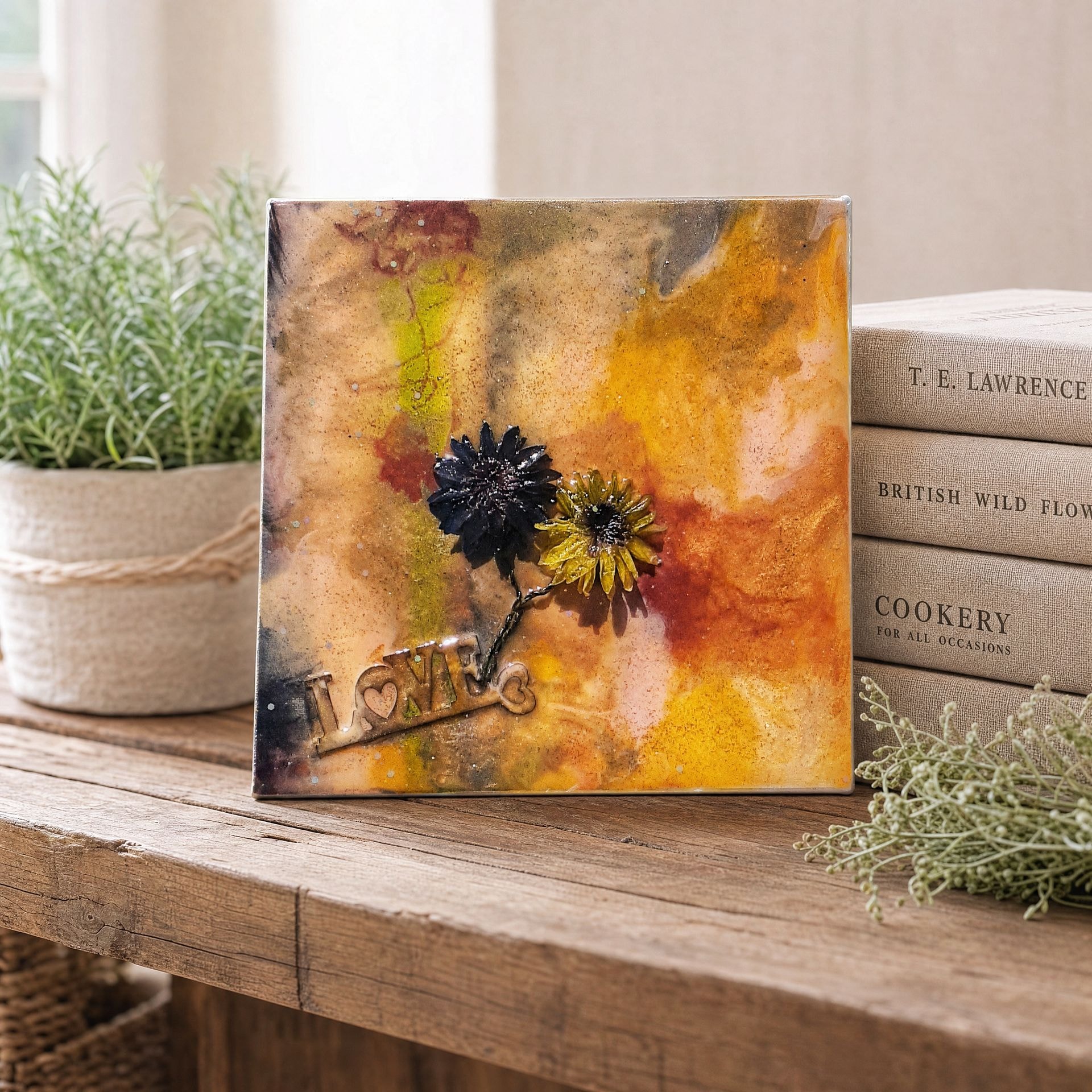 Love in Bloom handmade resin artwork, view 3