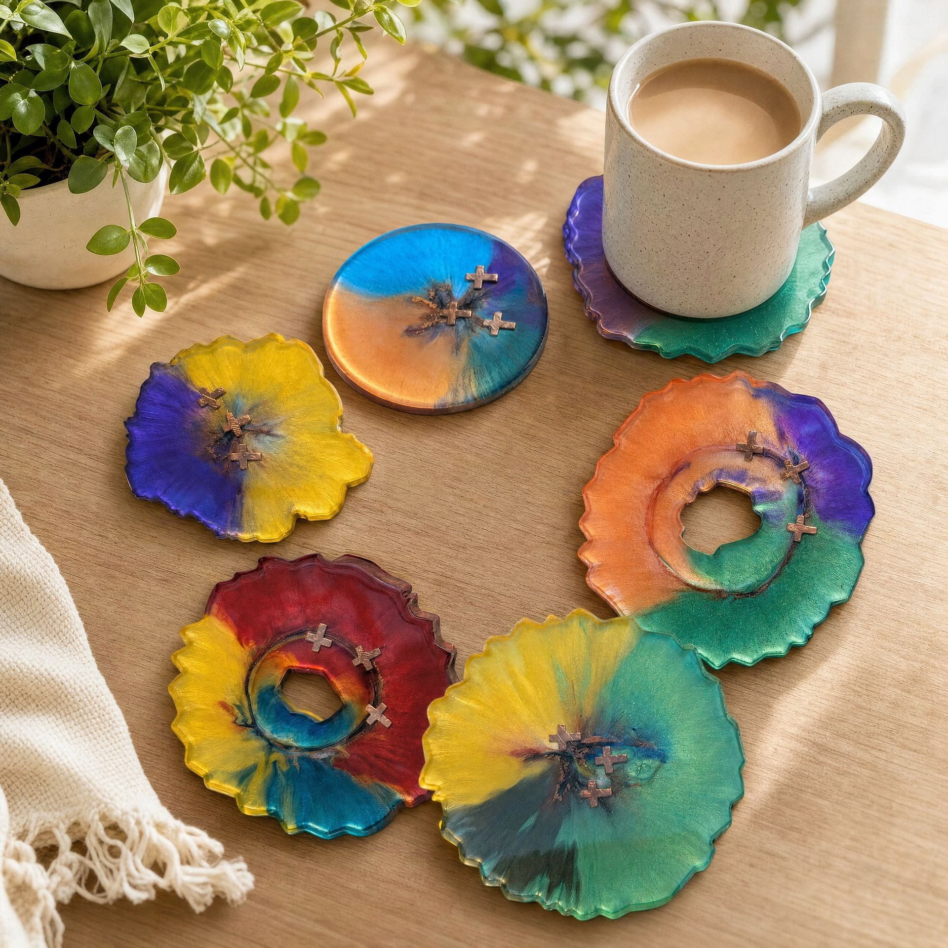 Colorful Cross Coaster Set handmade resin coaster set