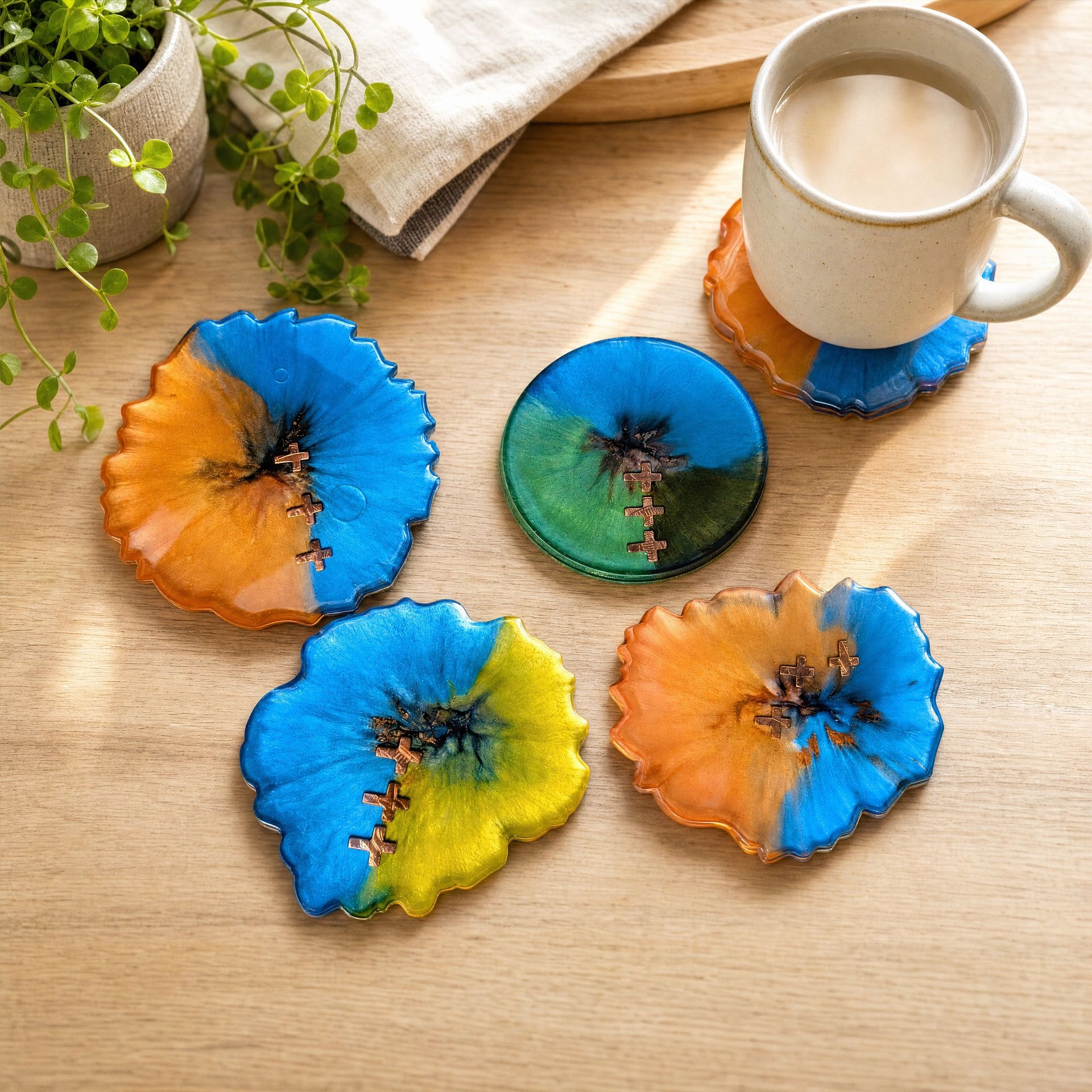Colorful Cross Coaster Set of Four handmade resin coaster set
