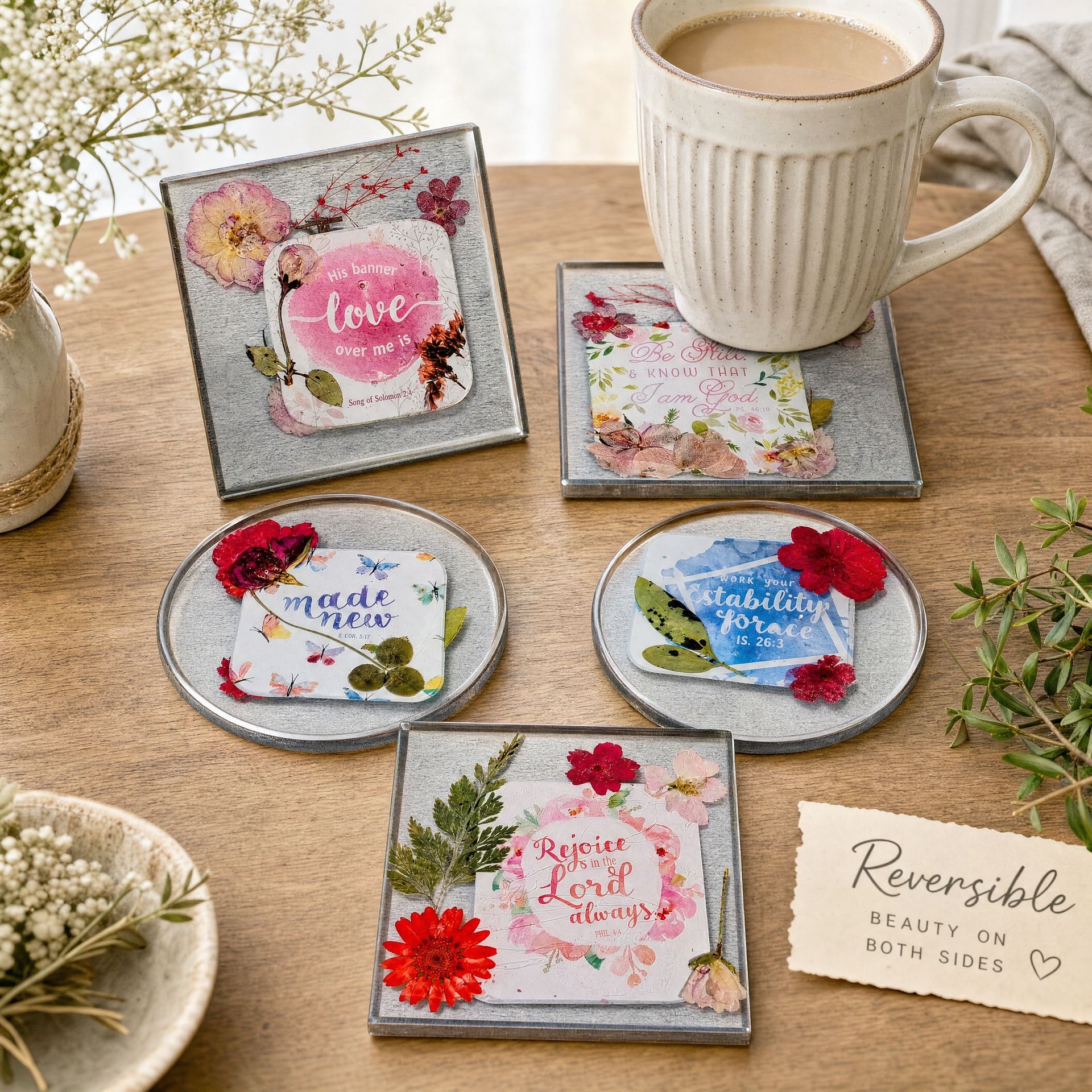 Rejoice in the Lord Coaster Set handmade resin coaster set