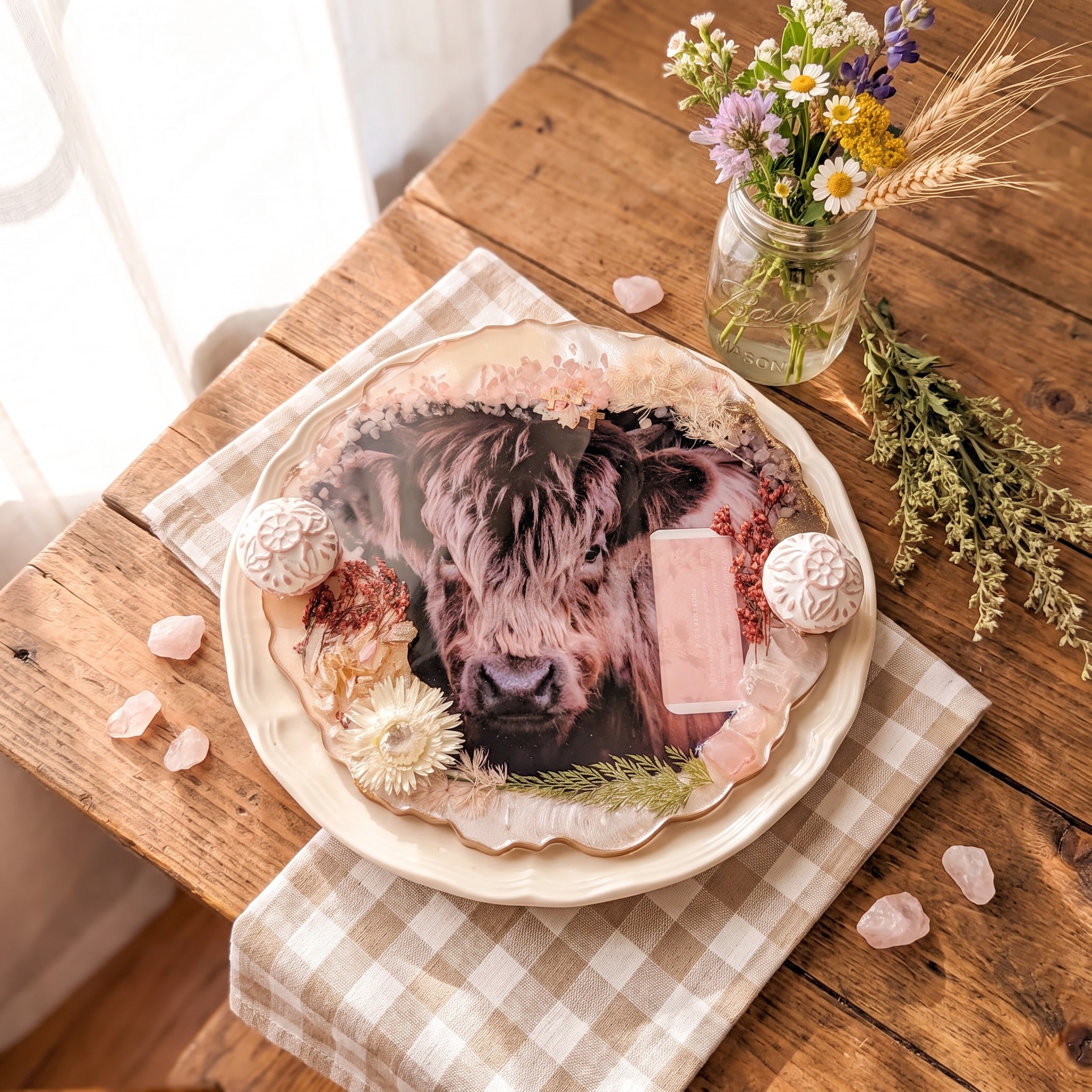 Blessed Highland Cow handmade resin tray