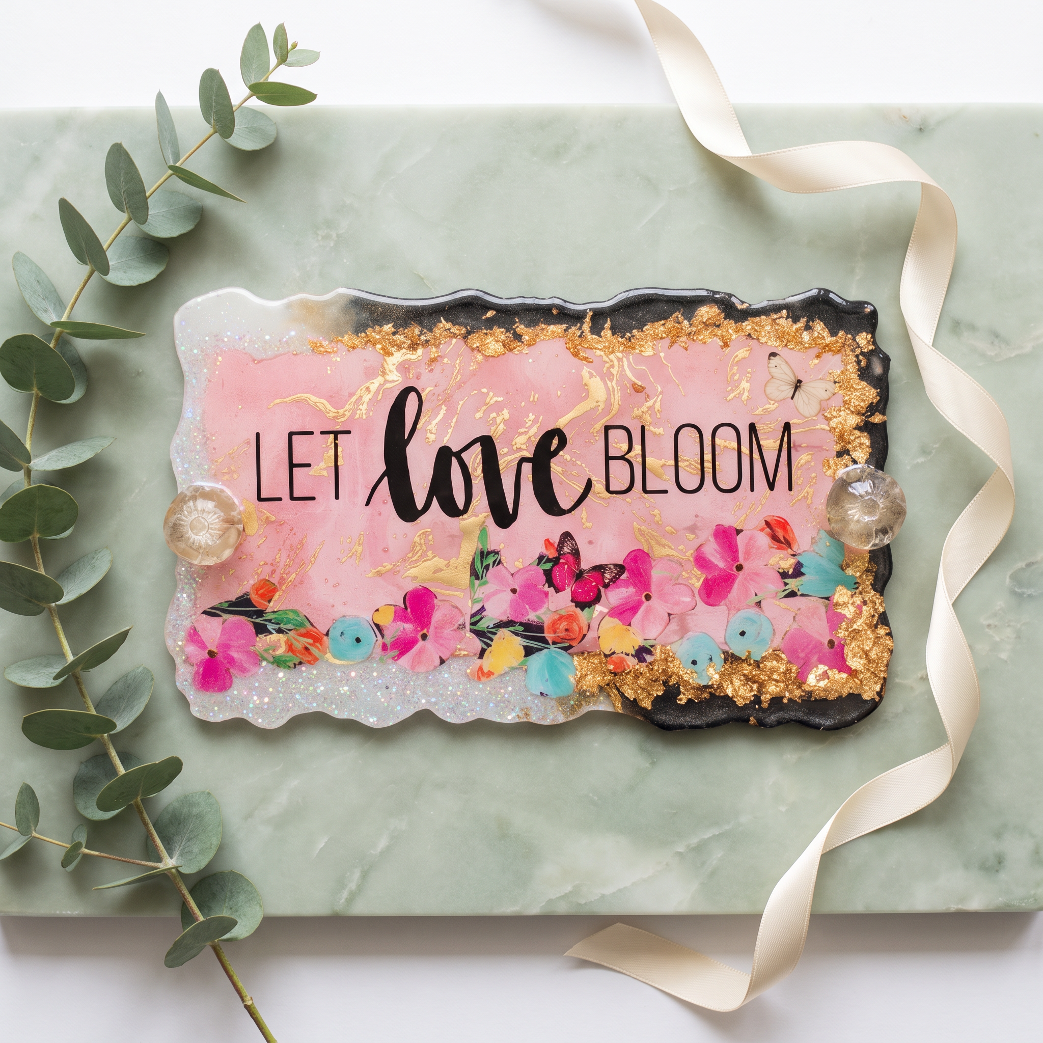 Love Blooms handmade resin tray