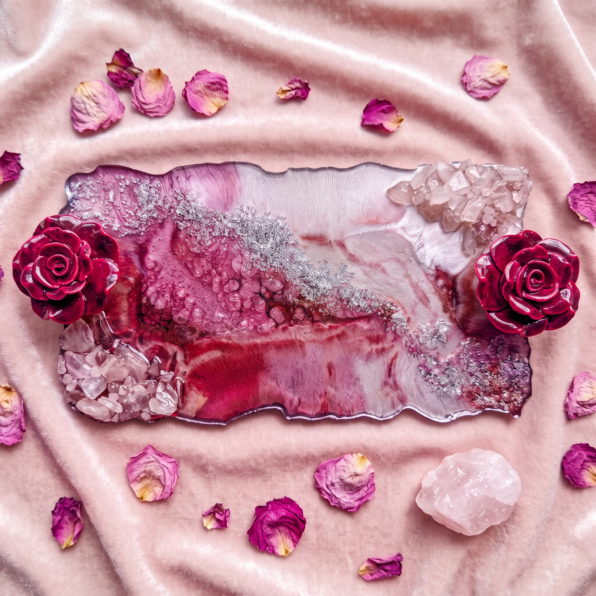 Rose Quartz handmade resin tray