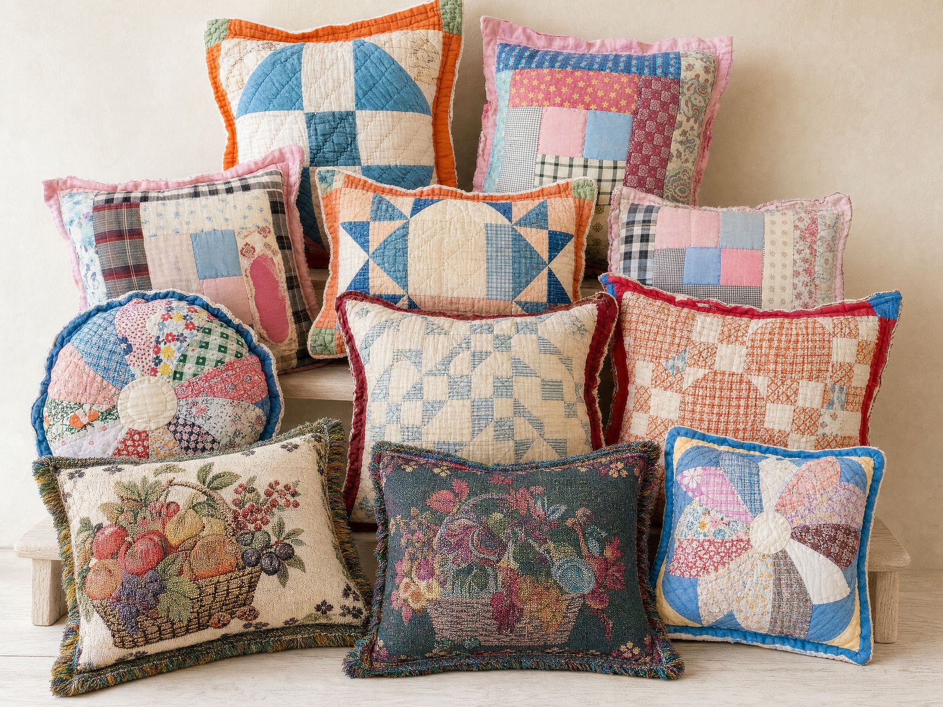 Vintage Quilt Pillows handpainted furniture