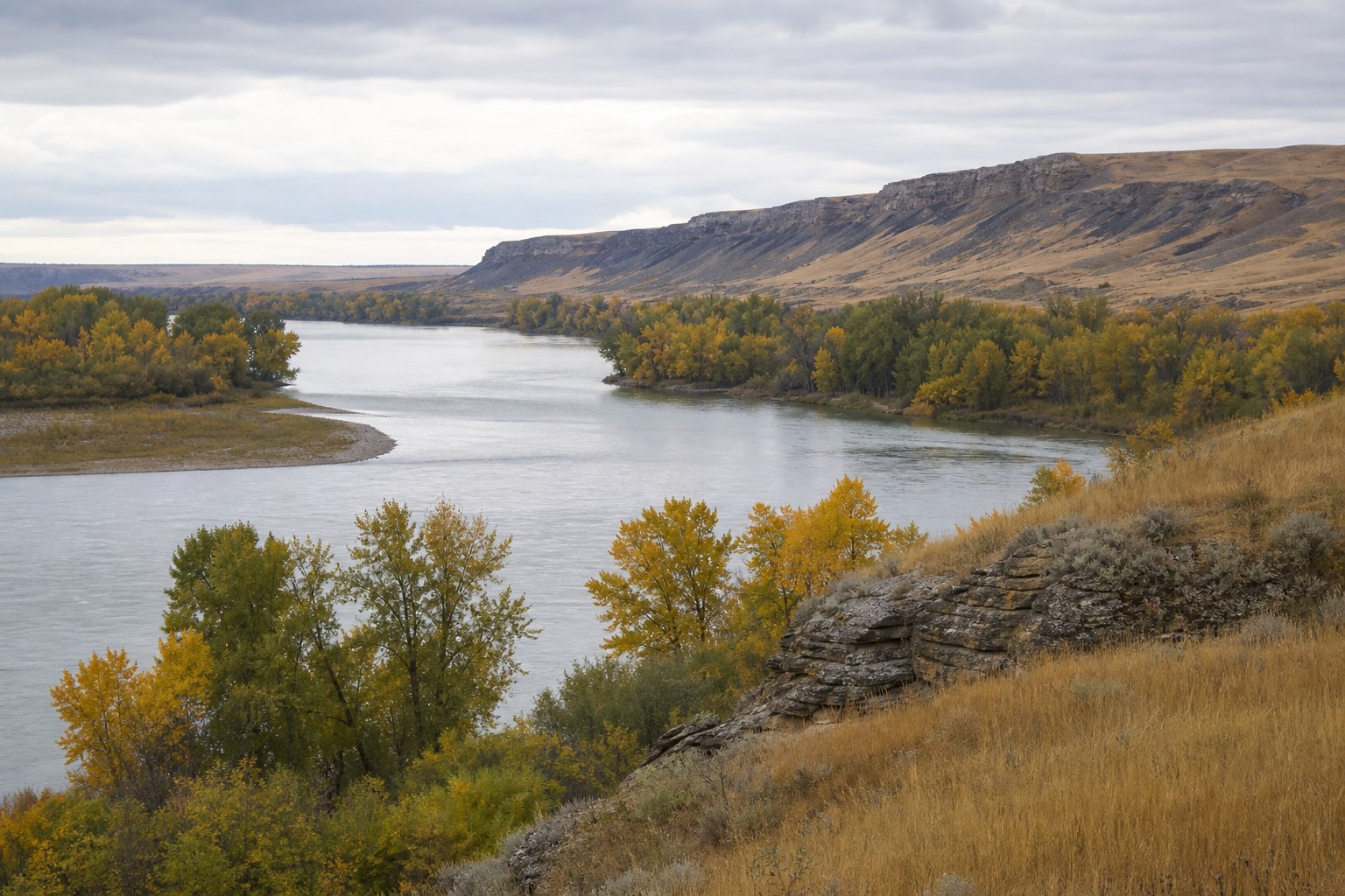 Missouri River valley near Great Falls in early autumn