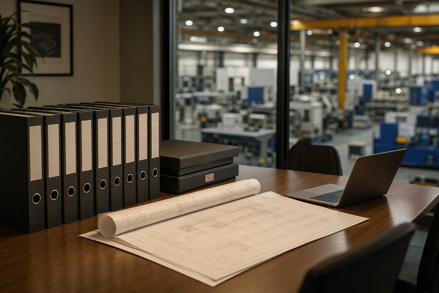 Organized manufacturing records and technical drawings prepared for a confidential review