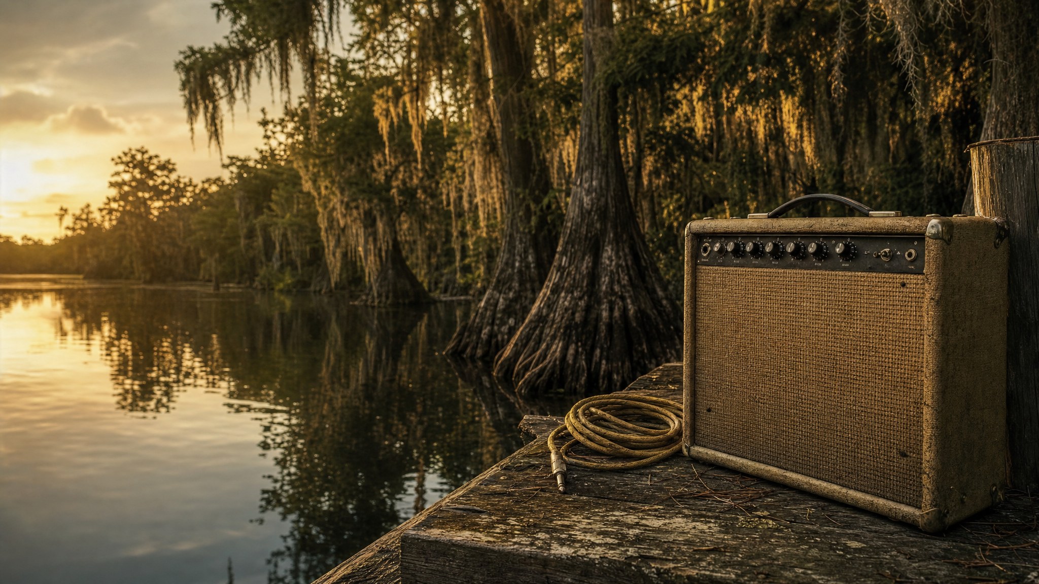 Vintage amplifier by a Florida cypress swamp