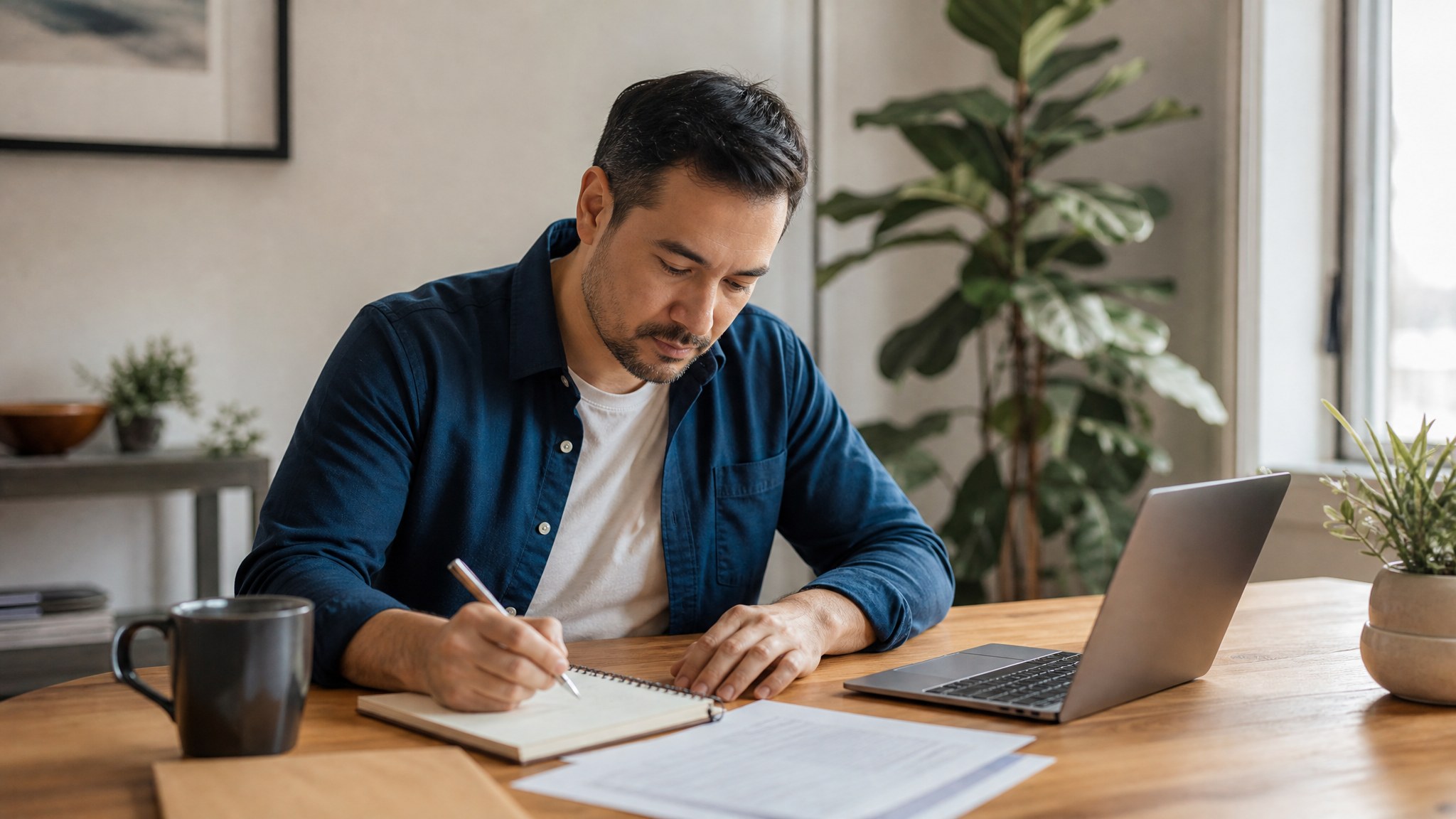 Person reviewing a household budget at a home desk