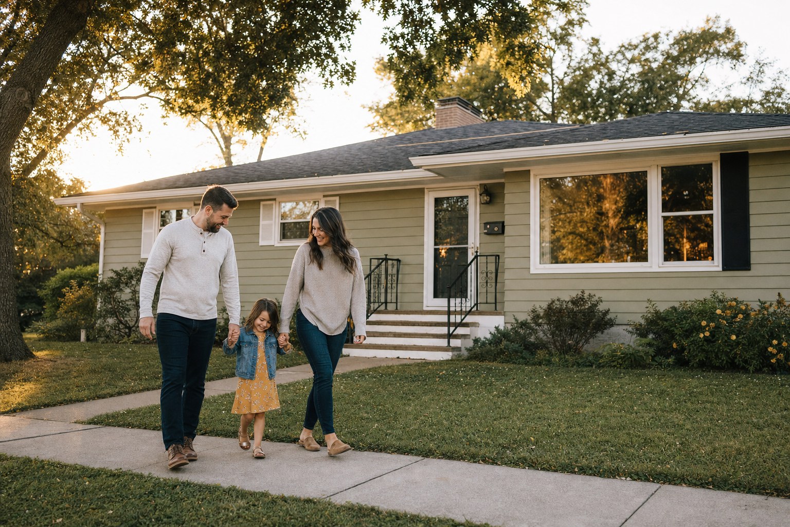 Family standing together outside their home